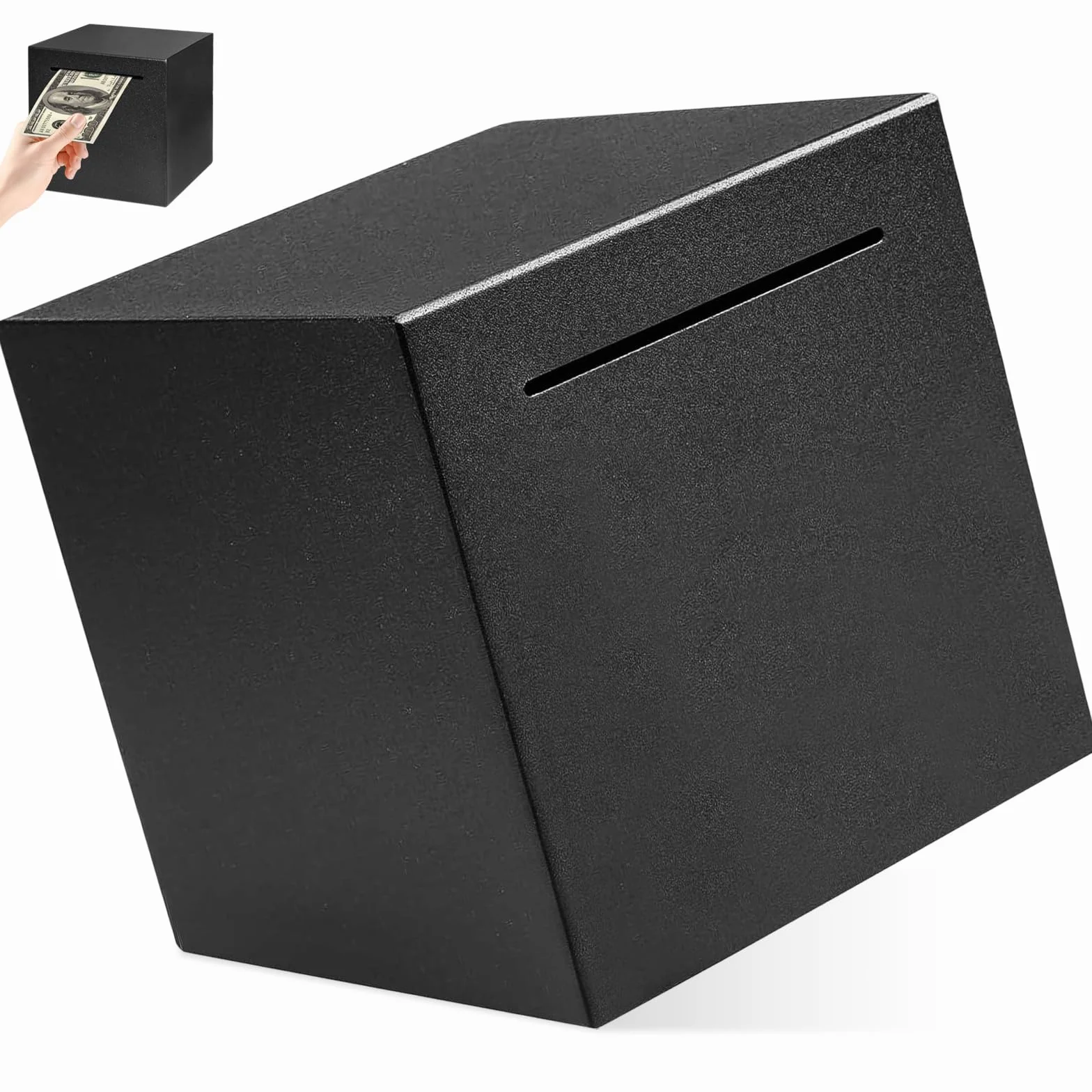Hucha Ahorro Negra Acero Inoxidable, Huchas Adultos Monedas y Billetes Práctico No Se Puede Abrir 12x12cm, Caja Seguridad Sellado Dinero Fuerte Real Debe Romperse para Abrir para Adulto y Niños