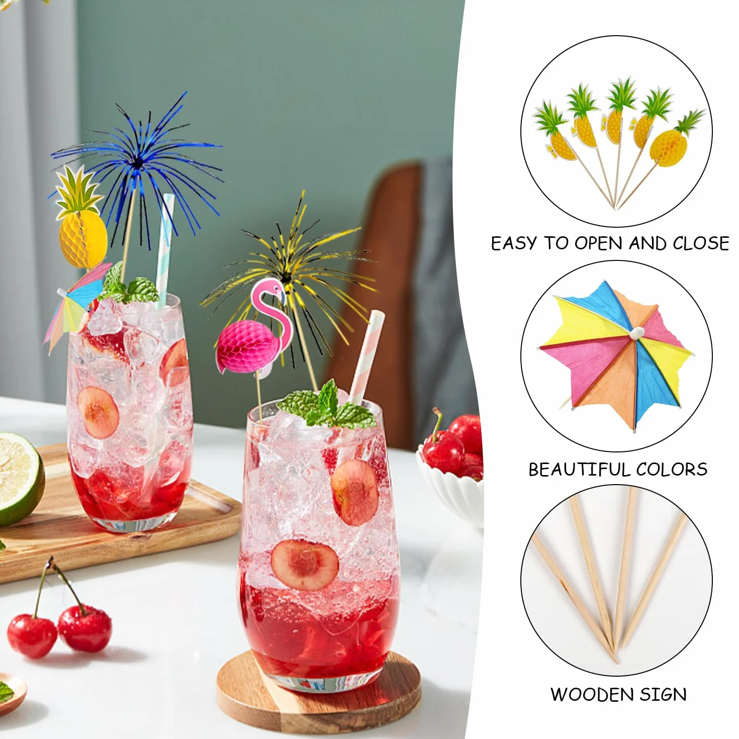 100 Uds Decoraciones De Cóctel Insertos Para Decoración De Pasteles Pajitas De Fiesta De Verano Agitadores De Cóctel Conjunto De Decoración