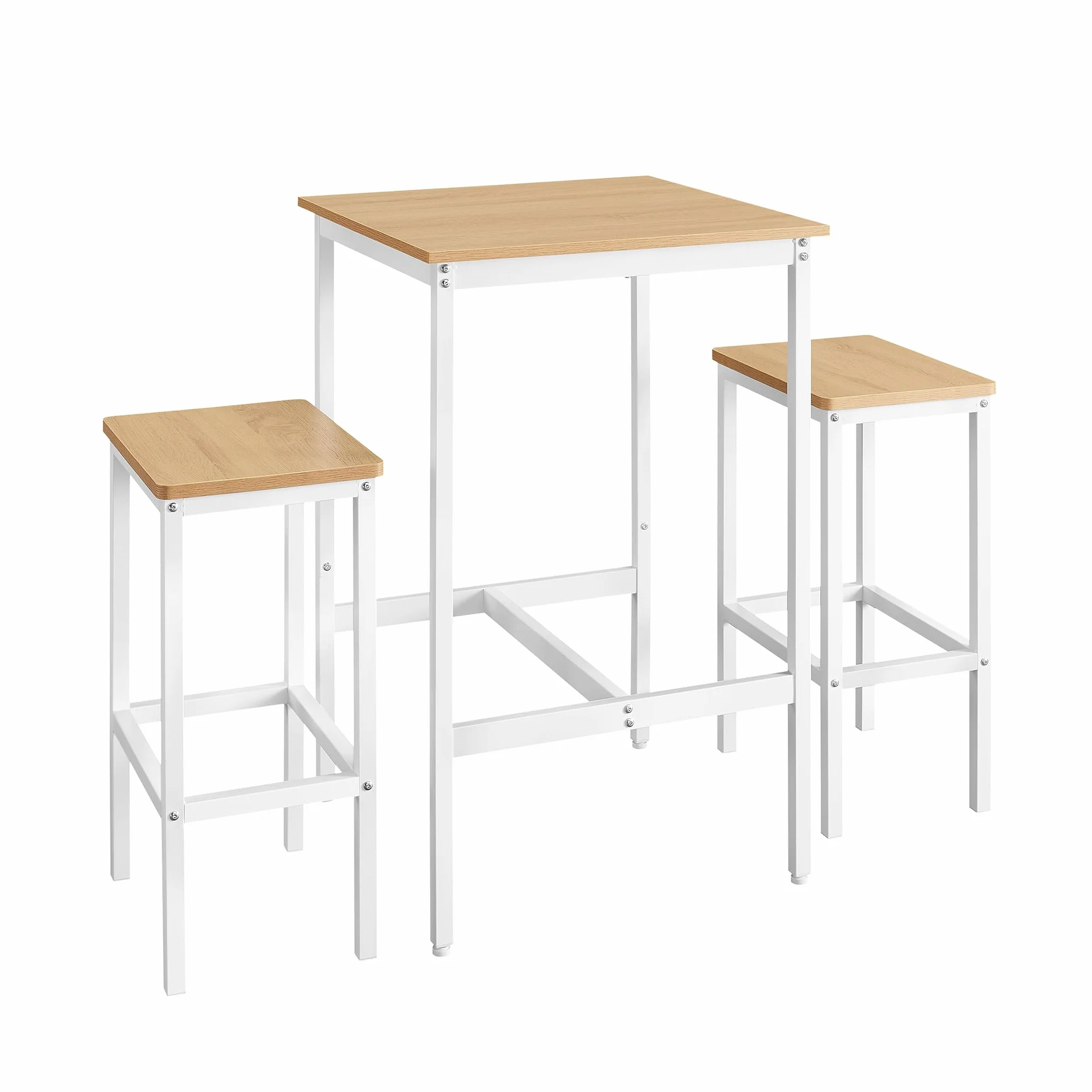 VASAGLE Mesa de Bar con 2 Taburetes, Comedor Cocina, Roble Dorado y Blanco Nube LBT017W09