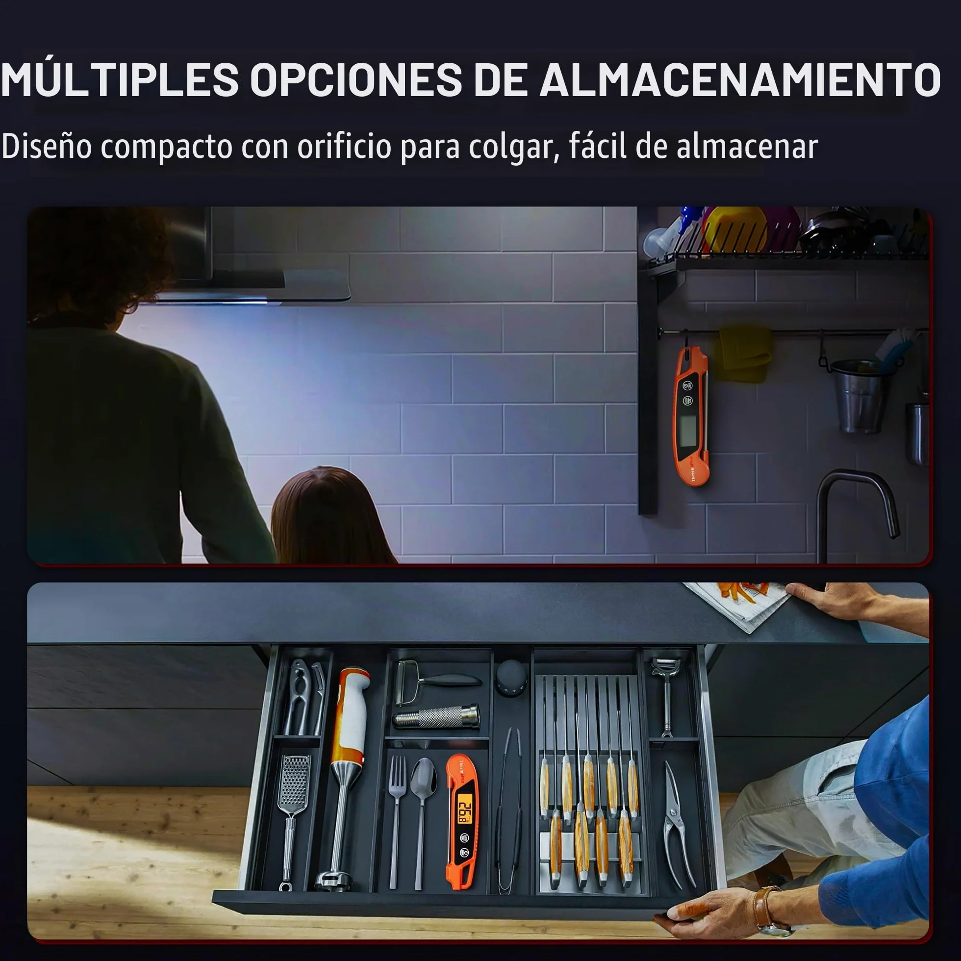 ThermoPro TP603 Termómetro de Cocina Digital, Termómetro Carne Lectura Instantánea, IPX6 Impermeable, Pantalla LCD Retroiluminada, Sonda Plegable para BBQ, Parrilla, Horno, Aceite, Caramelo(Naranja) | Termómetro de cocina LCD de lectura inmediata con retr