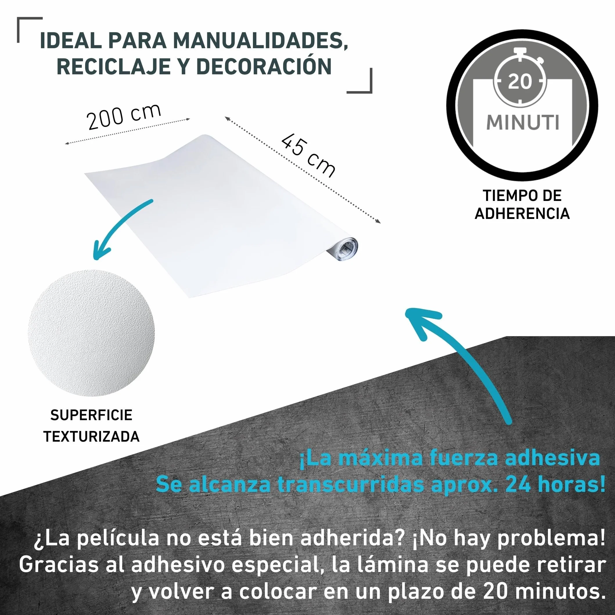 Venilia Lámina adhesiva, Mate Blanco, 45cm x 2m, Espesor 160μ, Vinilo autoadhesivo para muebles o cocina, decorativas papel pintado pared, PVC sin ftalatos, Fabricado en UE