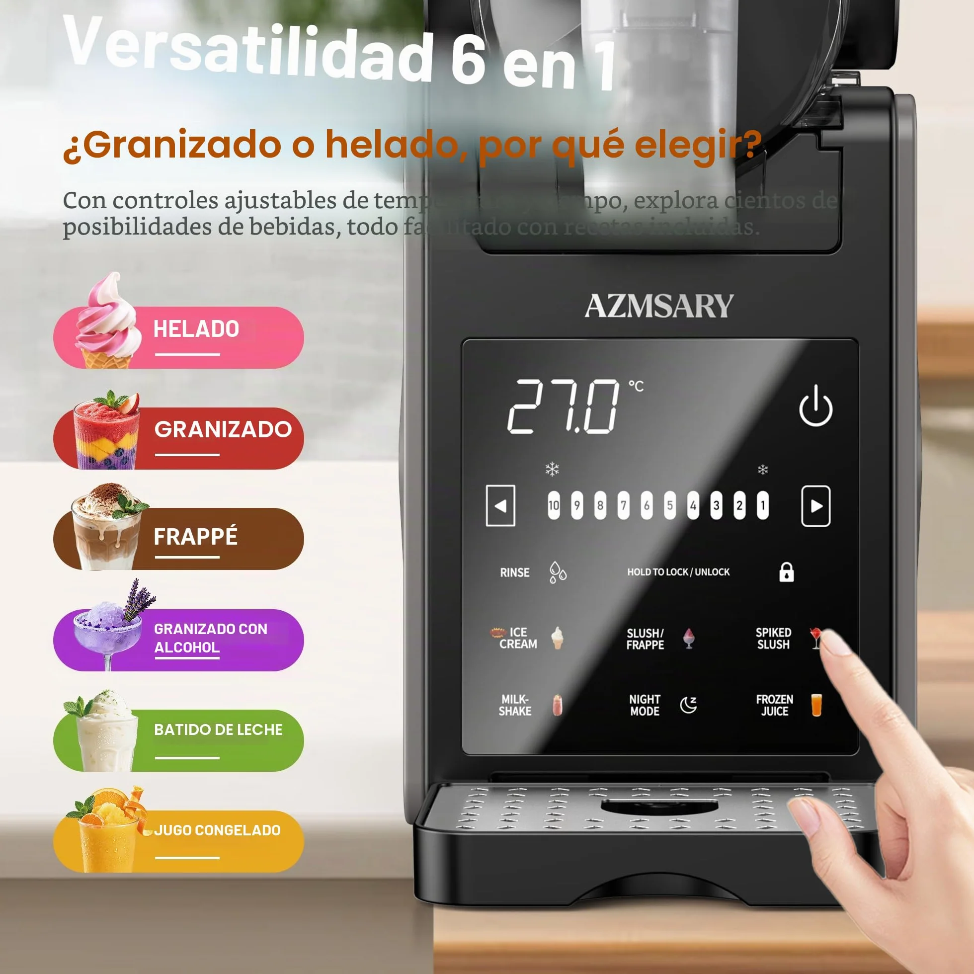 Máquina de granizado – Fácil de usar con un botón 2,5 L Slushie Maker, no requiere hielo, con pantalla LED, 6 programas automáticos para margaritas, frappés, batidos