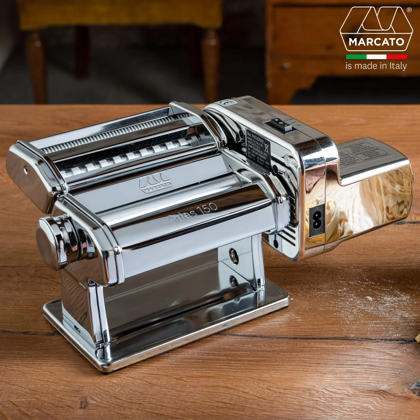 Marcato Atlas 150 + Motor Máquina eléctrica para pasta de acero inoxidable