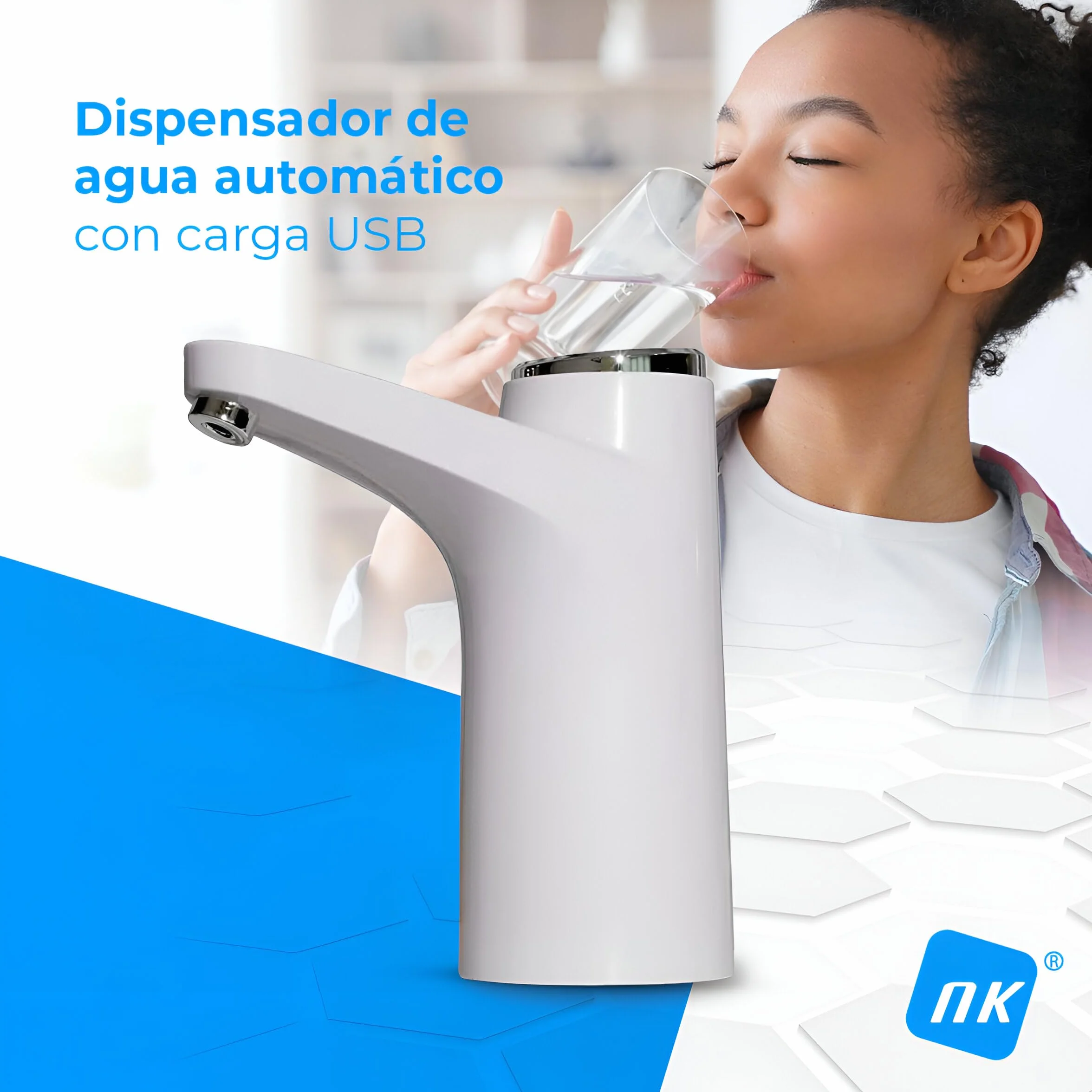 NK Dispensador de Agua - Indicador LED, Batería 1200 mAh Recargable por USB, Material de Silicona, Compatible con Garrafas y Botellas 4,5L 5L 7,5L 10L 11,3L 15L 18,9L Adaptador de 3,8-4,8cm (Blanco)