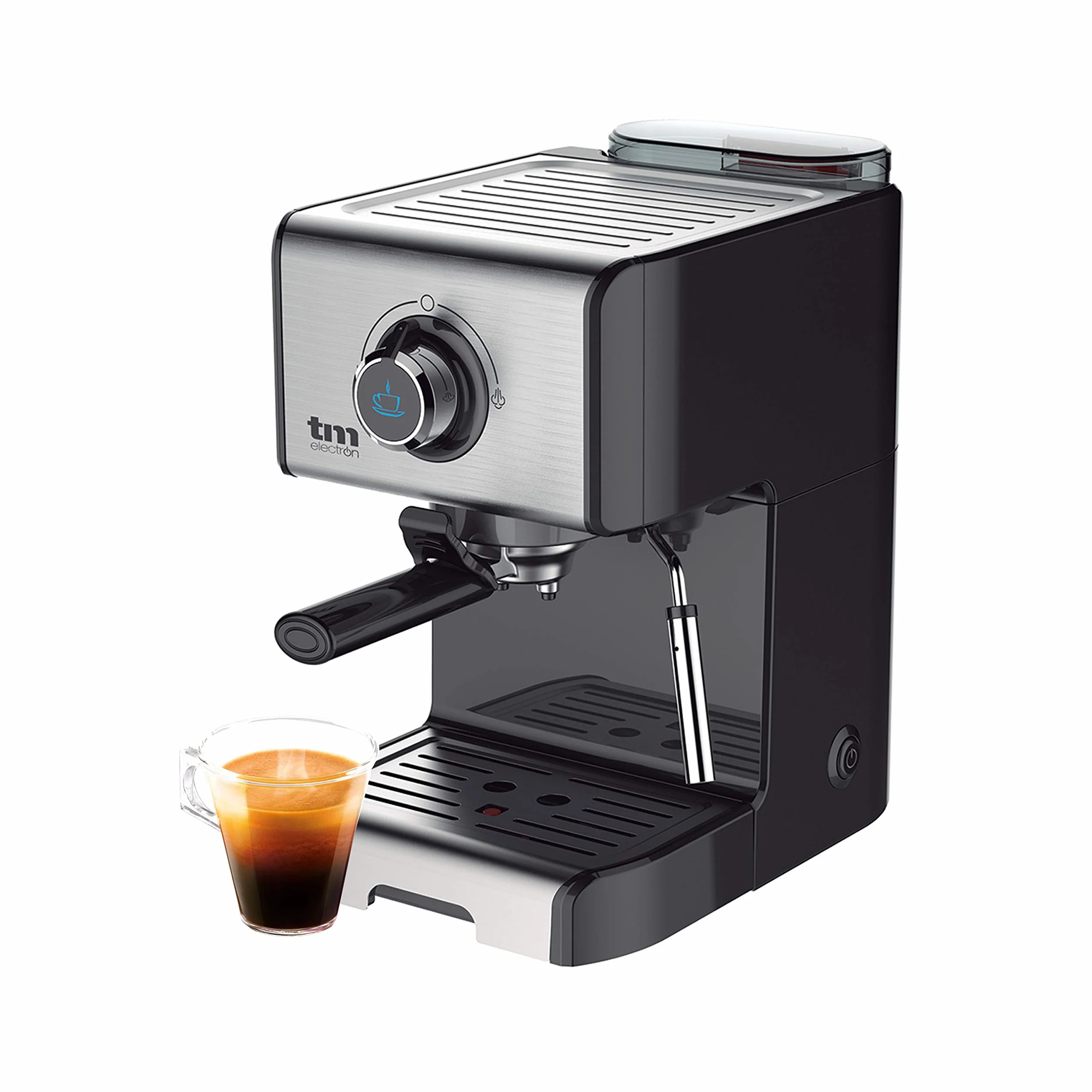 TM Electron TMPCF101 cafetera Espresso Manual con 15 Bares de presión, 1200W, depósito 1,2 L, espumador de Leche, 3 Funciones, Fabricado en Acero Inoxidable