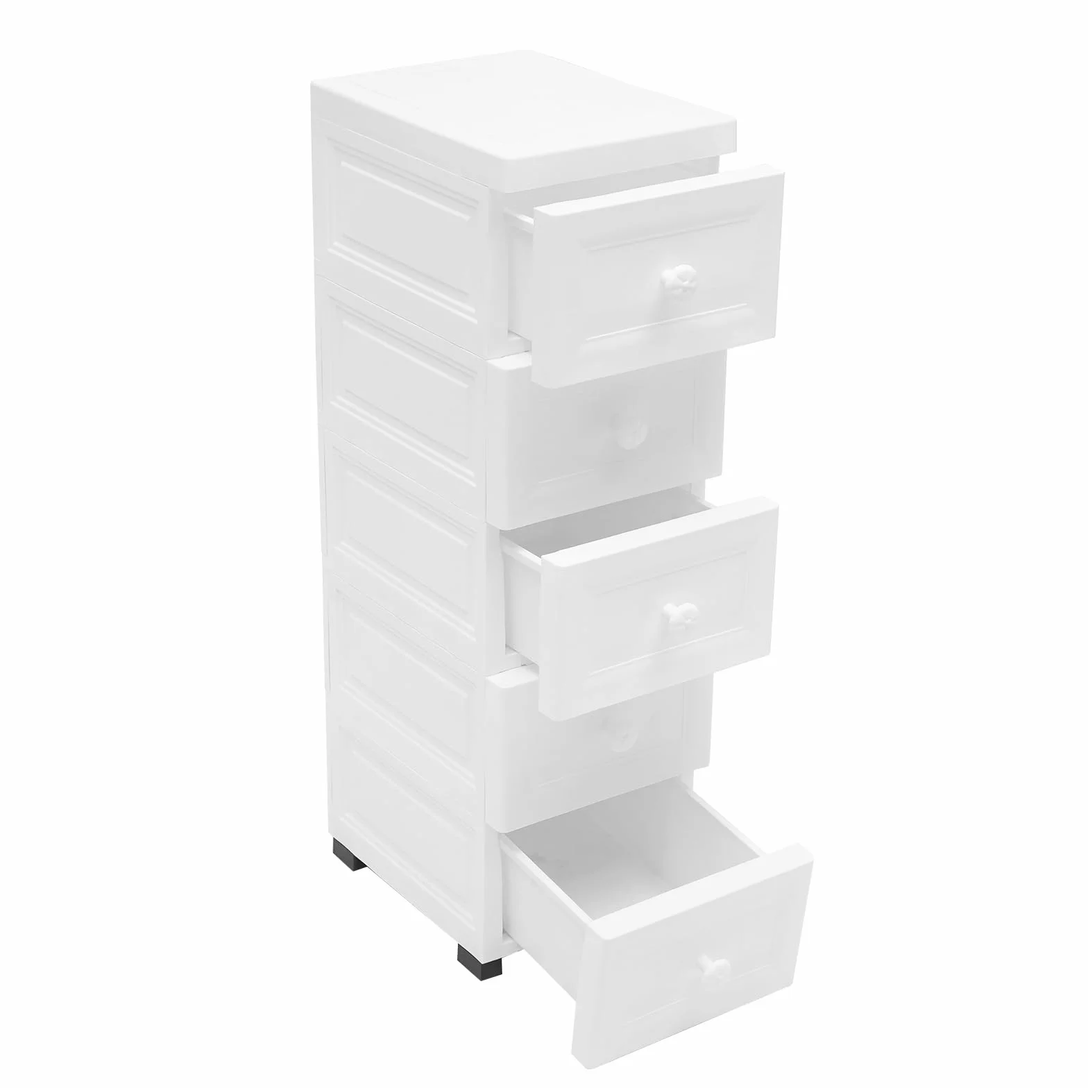 Armario estrecho con 5 cajones, 25 cm de ancho, de polipropileno, con ruedas, armario de baño impermeable para salón, cocina, oficina, blanco