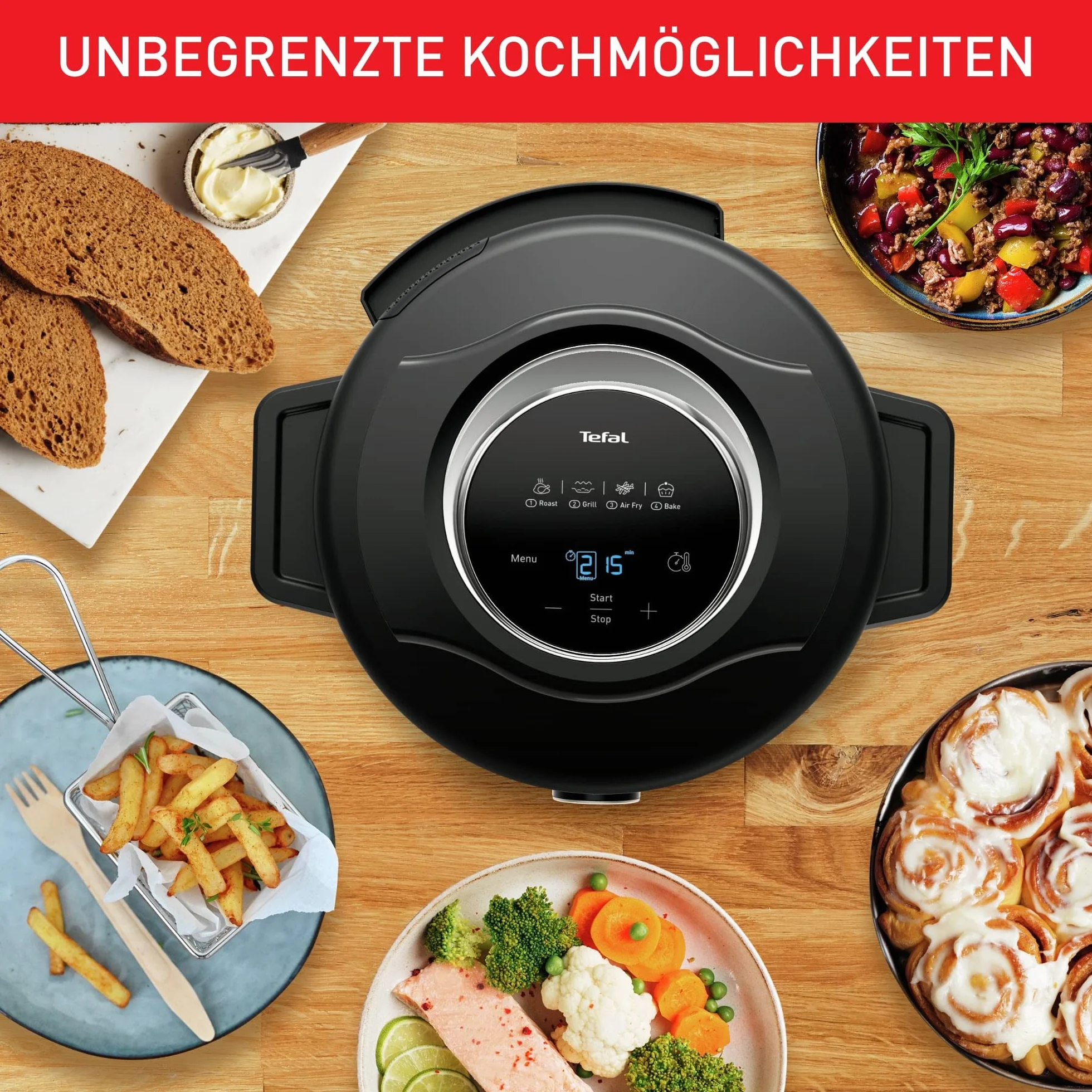 Tefal CY7788 Turbo Cuisine & Fry Multicooker, olla a presión y freidora de aire caliente, 14 programas de cocción, tapa extra crujiente, versátil, 7,6 L