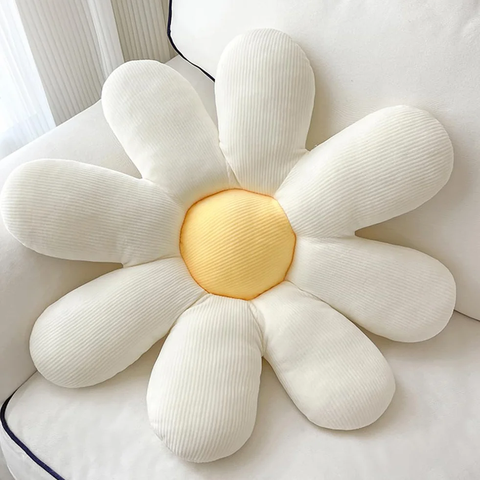Cojín de Margaritas 38 x 38 cm, Almohada Suave de Flores Blancas y Amarillas - Diseño Estético para Dormitorio, Hogar, Oficina, Hotel