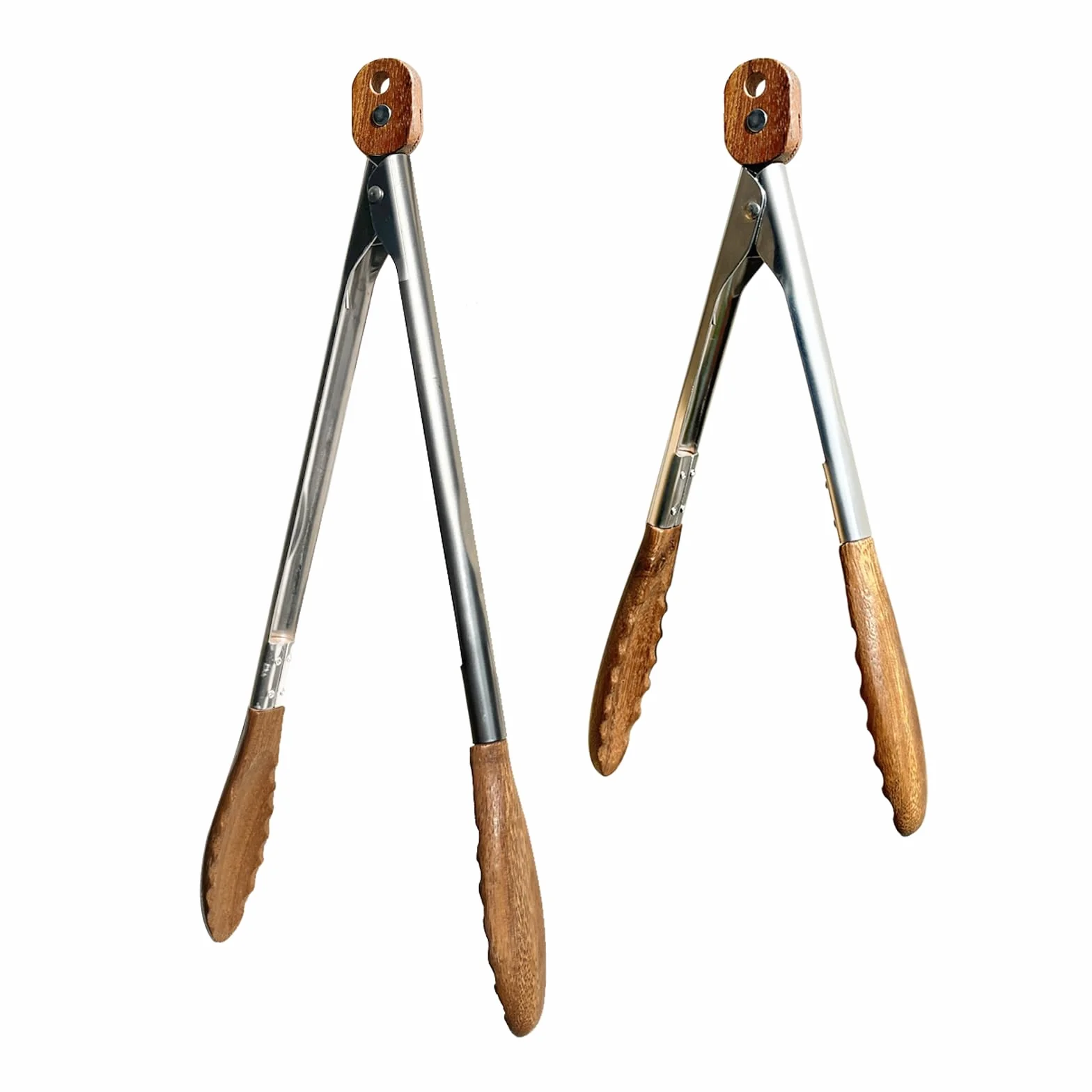 H&Zebrabro 2 pinzas para alimentos con punta de madera, pinzas de ensalada para cocinar, servir, parrilla, pinzas de cocina con mango de acero inoxidable, juego de herramientas de cocina