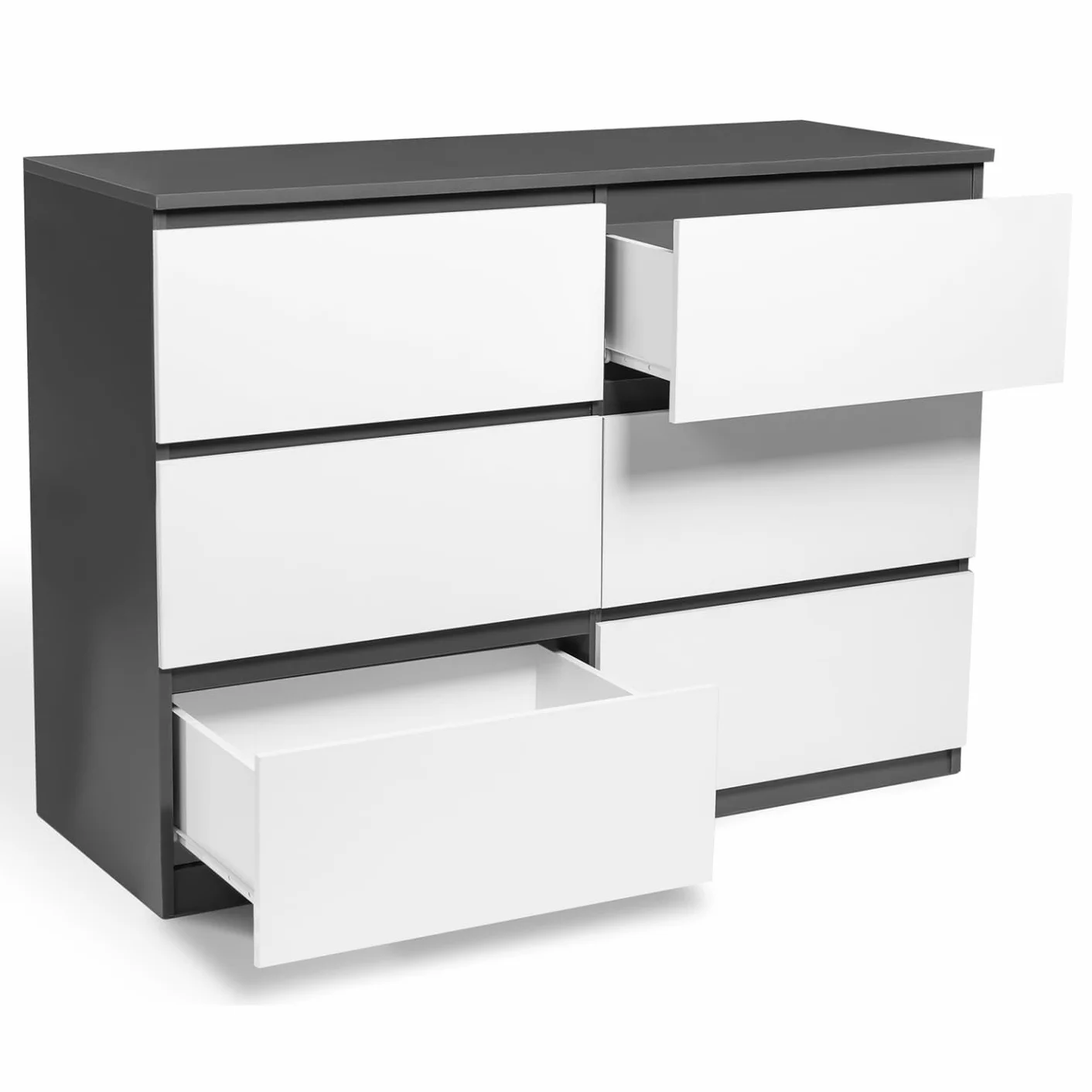 IDMarket TOMI - Cajonera 6 cajones 110 cm madera gris y blanco