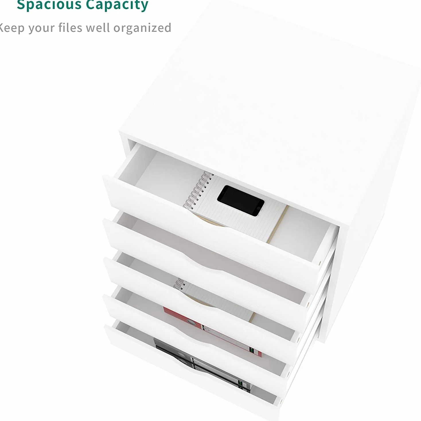 YITAHOME Archivador móvil de 5 cajones, archivador de madera para tamaño A4, documento de tamaño carta, gabinete de almacenamiento debajo del escritorio, archivador vertical portátil, blanco