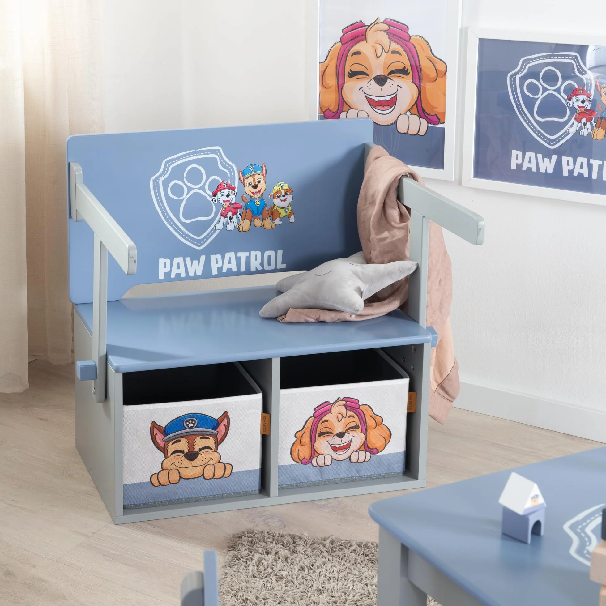 Banco Plegable Paw Patrol Convertible en Mesa Infantil Madera Gris/Azul 18 Meses + 2 Cajas