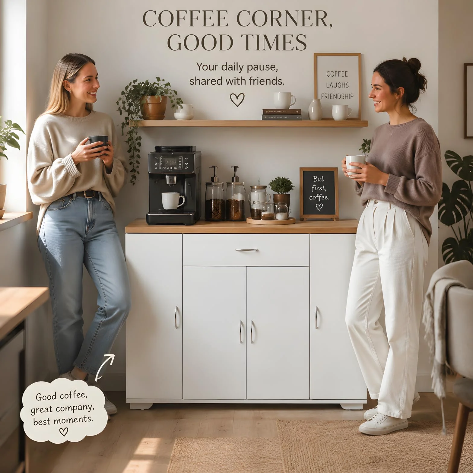 Aparador Comedor Moderno 110x30x70cm, Mueble Auxiliar Estrecho con 4 Puertas y 1 Cajón, Consola Almacenaje Blanco y Roble para Salón, Pasillo, Rincón de Café