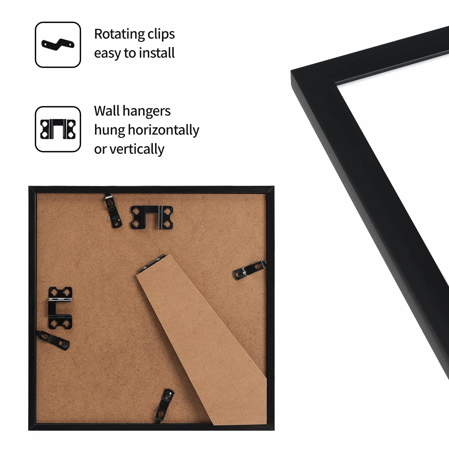 Giftgarden Juego de 12 Marco 20x20, Marcos para Cuadros de PVC Negro Ideal para Fotos, Pósters y Certificados, para Colgar en la Pared o Colocar Sobre una Mesa