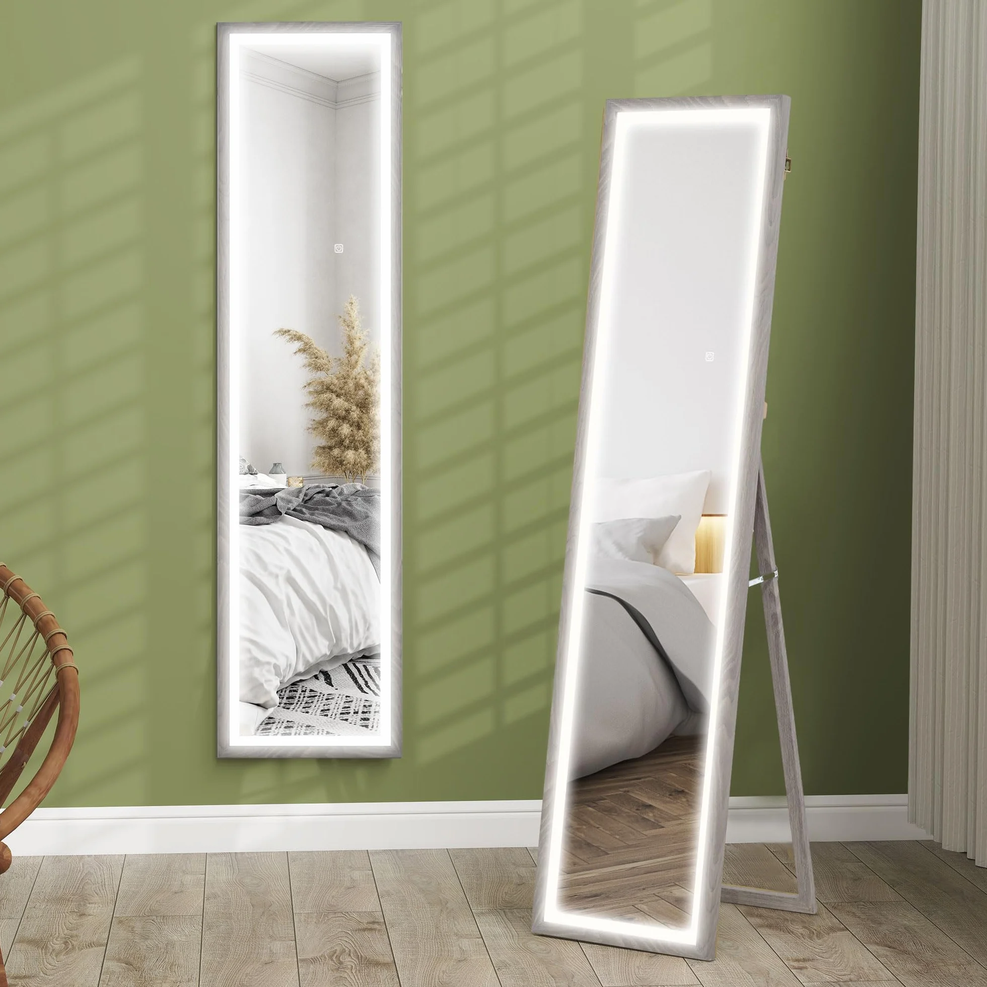 HOMCOM Espejo de Cuerpo Entero con Luz LED 160x40 cm Espejo de Pie Espejo de Pared con Iluminación de 3 Colores Táctil Inteligente Función de Memoria y Soporte para Salón Dormitorio Gris