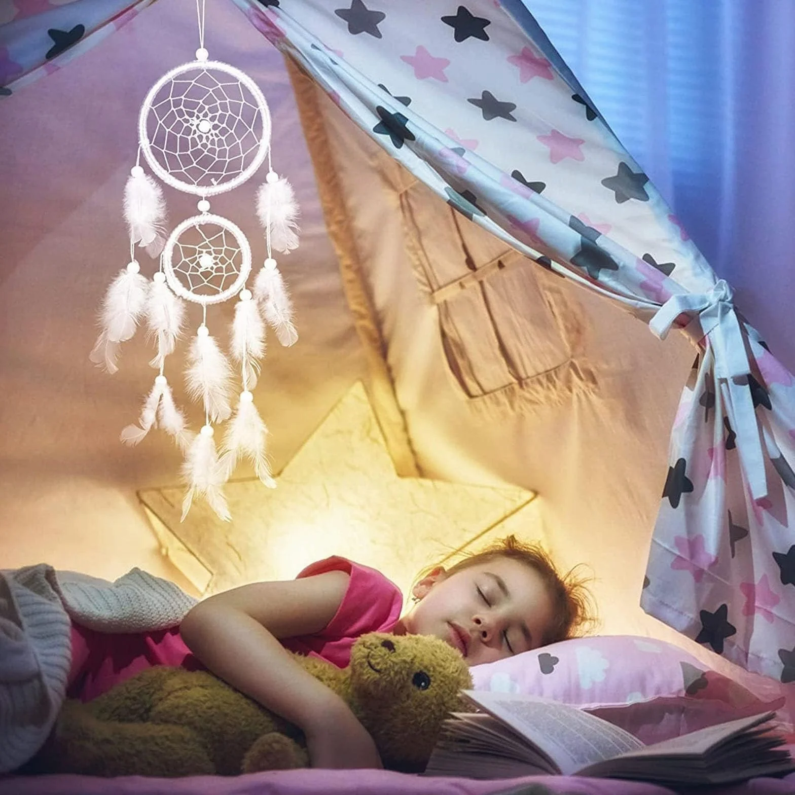 Atrapasueños con Plumas, Hecho a Mano, atrapasueños para niñas, niños, guardería, Dormitorio, decoración de Pared, Regalo bendición