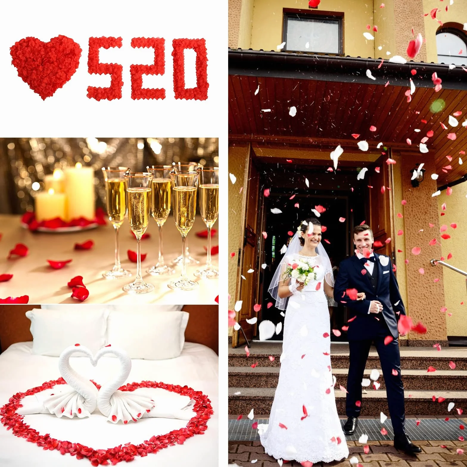 Pétalos de Rosa Artificiales 1200 Piezas Rojo para Bodas Decoración