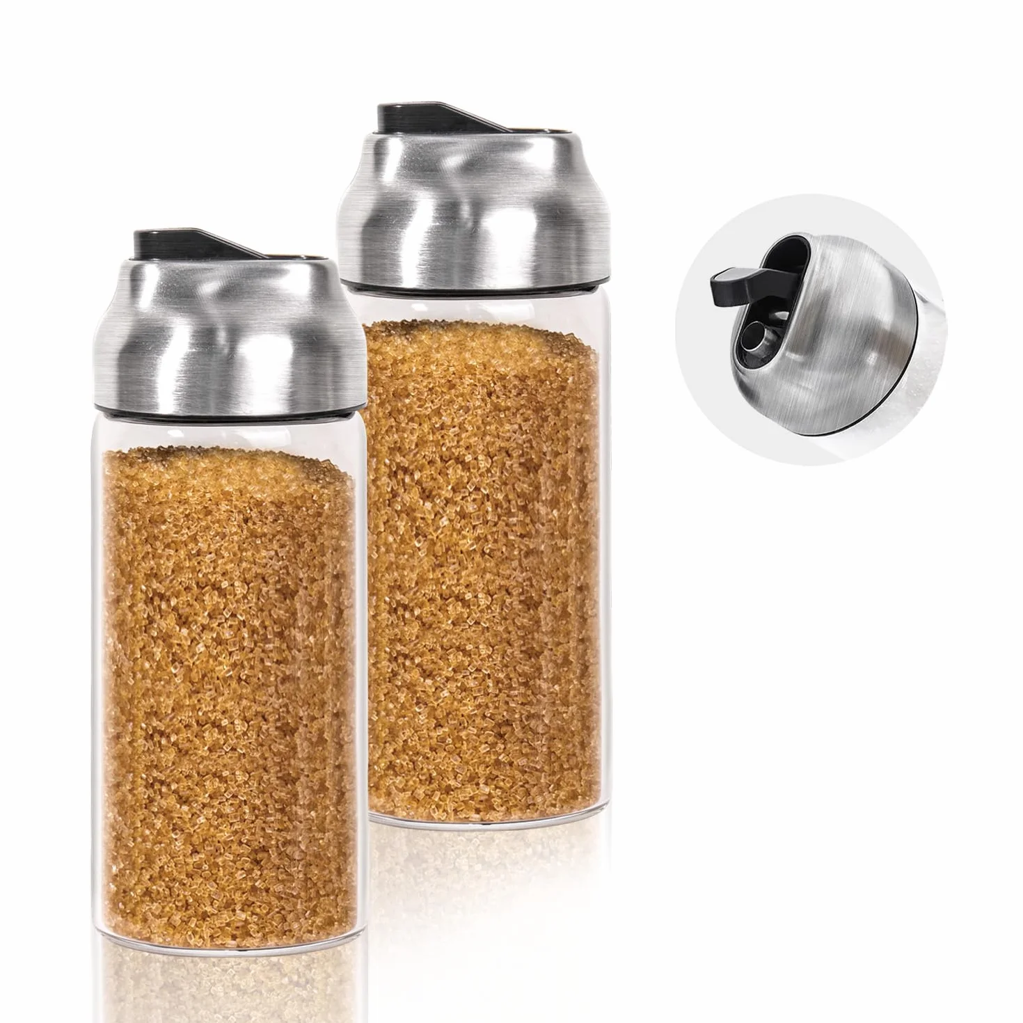 Juego de agitador dispensador de azúcar de vidrio para café, té, leche, 14 onzas, (paquete de 2)