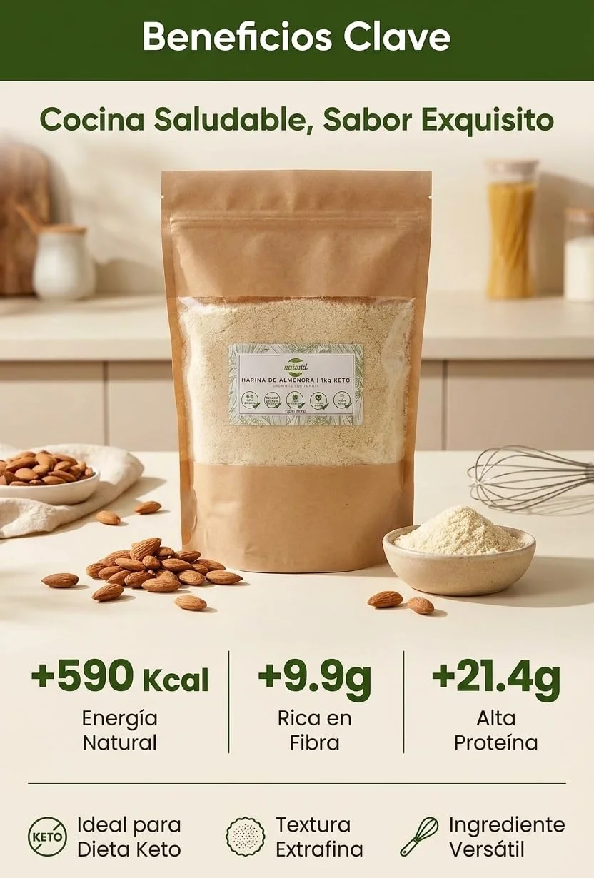 Harina de Almendra 1kg KETO Extrafina Blanqueada 100% Almendra Natural Sin Gluten Rica en Proteína y Fibra