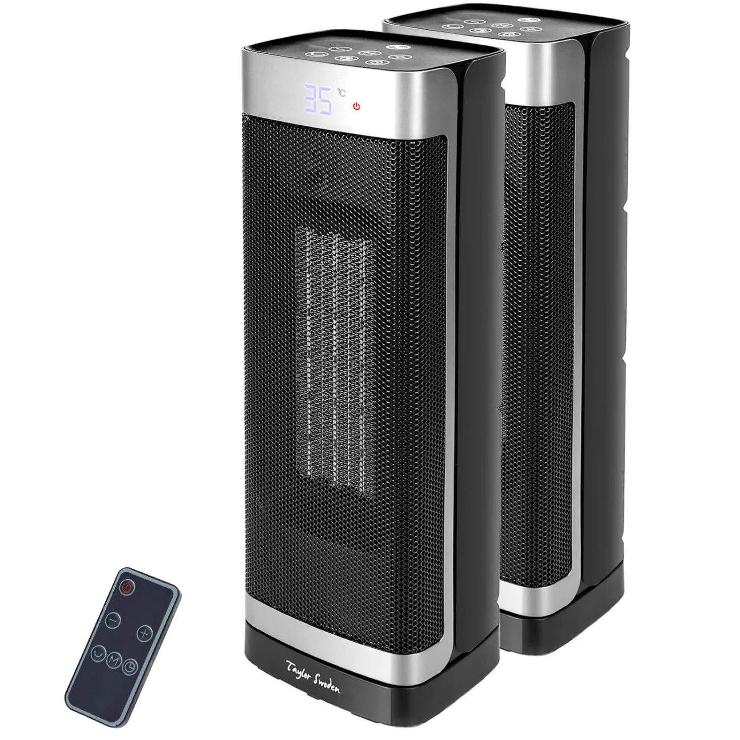 Taylor Swoden Calefactor cerámico PTC, 2000W con mando a distancia, pantalla LED, temporizador 24H, oscilante 70º, 3 velocidades y modo ECO. Calentamiento rápido dormitorios, despachos etc, 2 Piezas