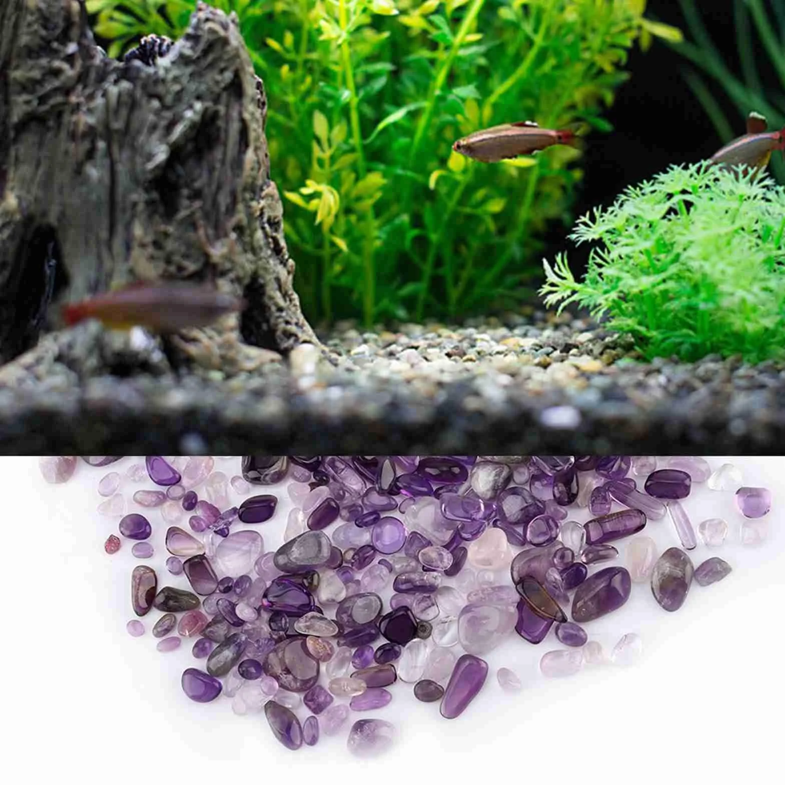 Chips de Piedra Caído, Pequeña Roca de Cuarzo de Cristal de Forma Irregular Chips Caído de Piedra Triturada de Grava de Acuario para Jardín de Peces Decoración Mapas Flores (Cristal púrpura)