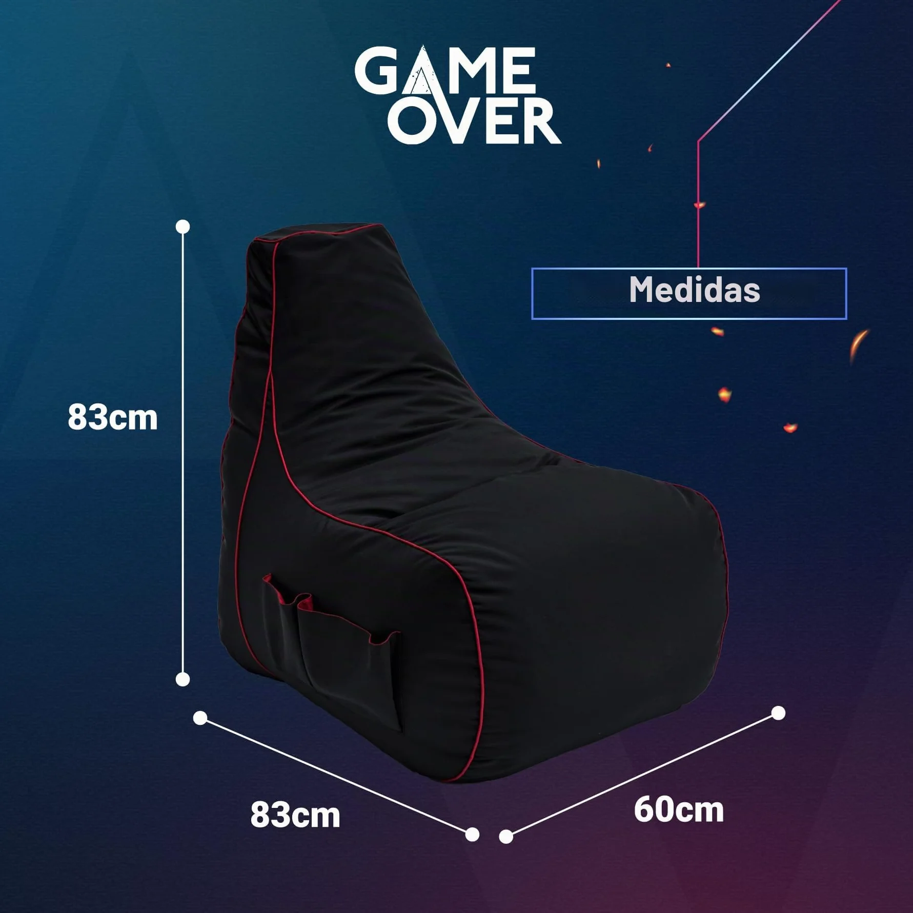 Game Over Crepúsculo Princesa Puff Pera para Video Juegos | Sala Interior | con Bolsillos Laterales para Controles | Soporte para Auriculares | Diseño Ergonómico (Carmesí Eléctrico)