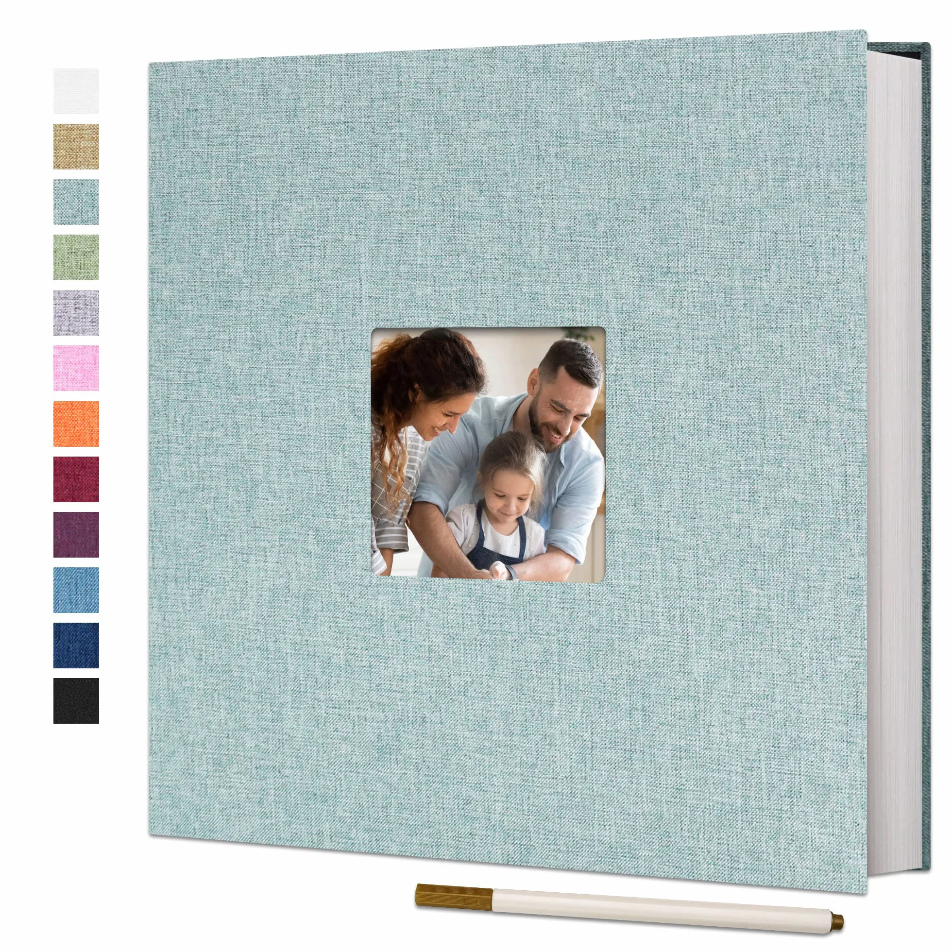 Vienrose Álbum Fotos Autoadhesivo 28x27 CM 40 páginas Scrapbook para Pegar y Escribir Funda de Lino Regalo Bebé Cumpleanos Recuerdos Boda Aniversario Familiares con Bolígrafo Metálico