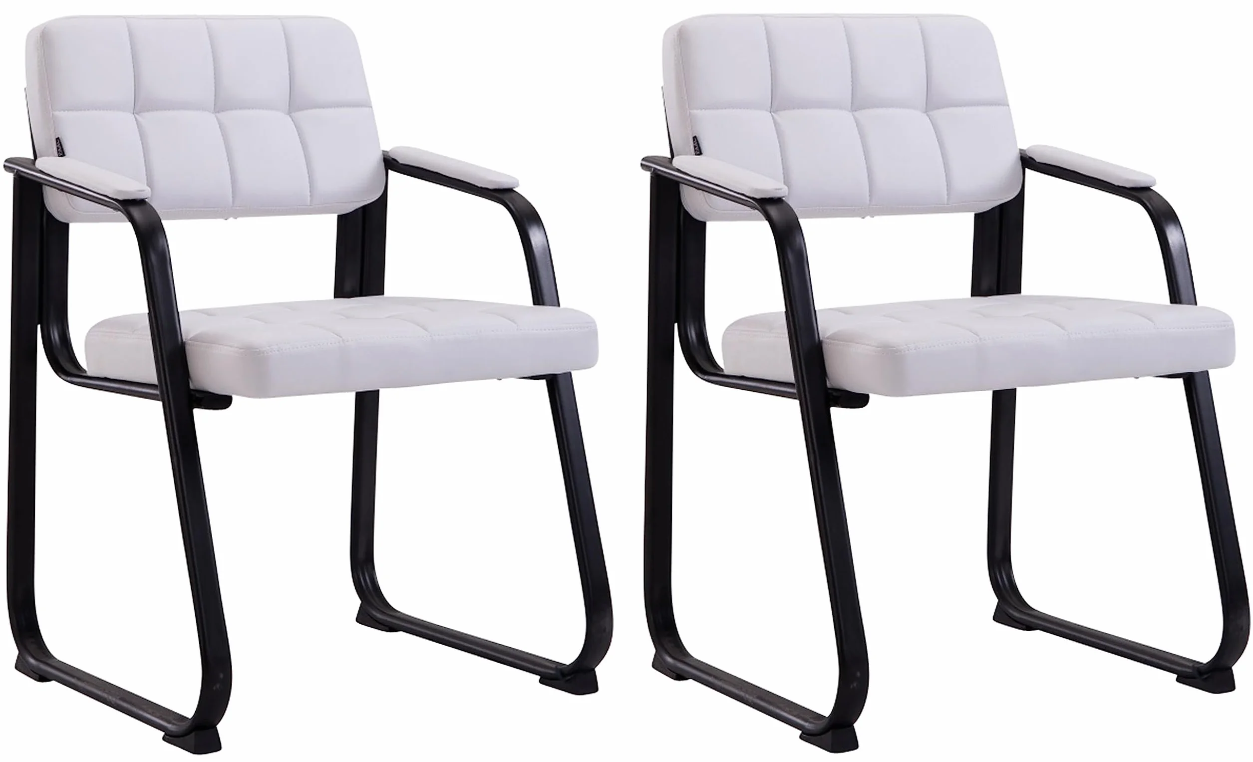 CLP Set De 2 Sillas De Coferencia Canada B Tapizadas En Polipiel I Sillas Confidente con Base Metálica & Reposabrazos, Color:Blanco