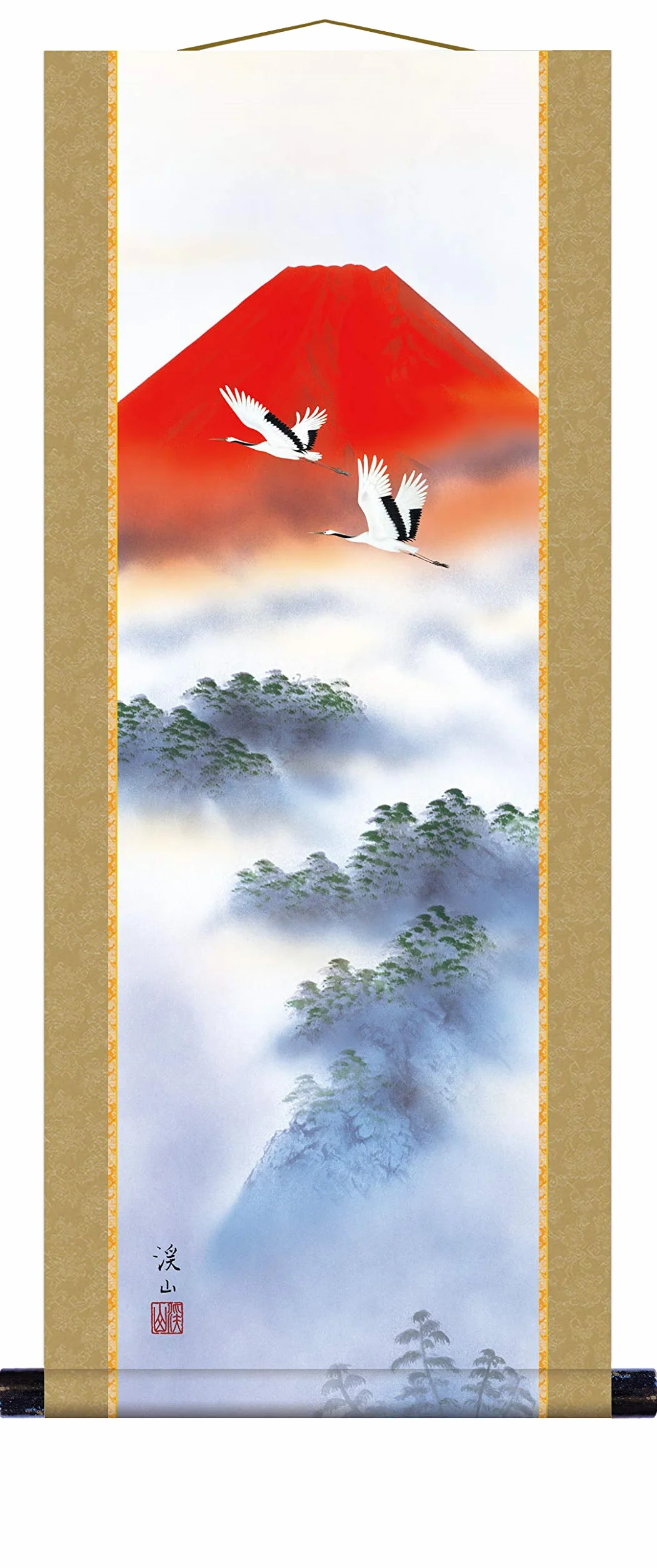 Kakejiku AKAFUJI SOUKAKU - Cuadro enrollable (75 x 31 cm), color rojo