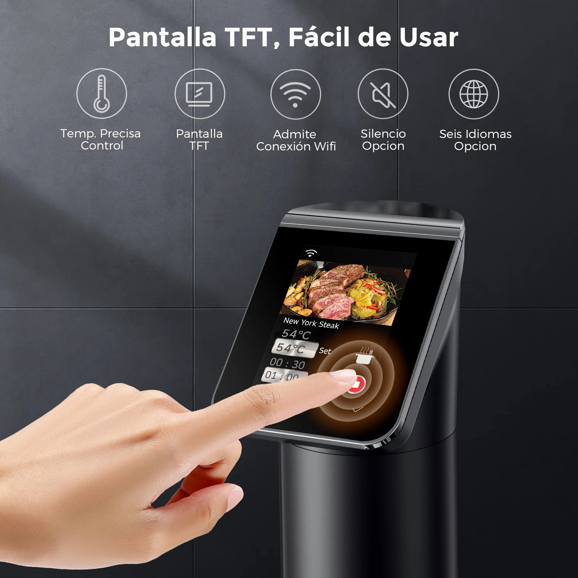KitchenBoss Wifi Roner Cocina Baja Temperatura: G330 WLAN Sous Vide Roner, 1100W,Inmersión a Prueba de Agua IPX7 Circuladores Control de APP y Temperatura de Precisión TFT táctil Muy tranquilo