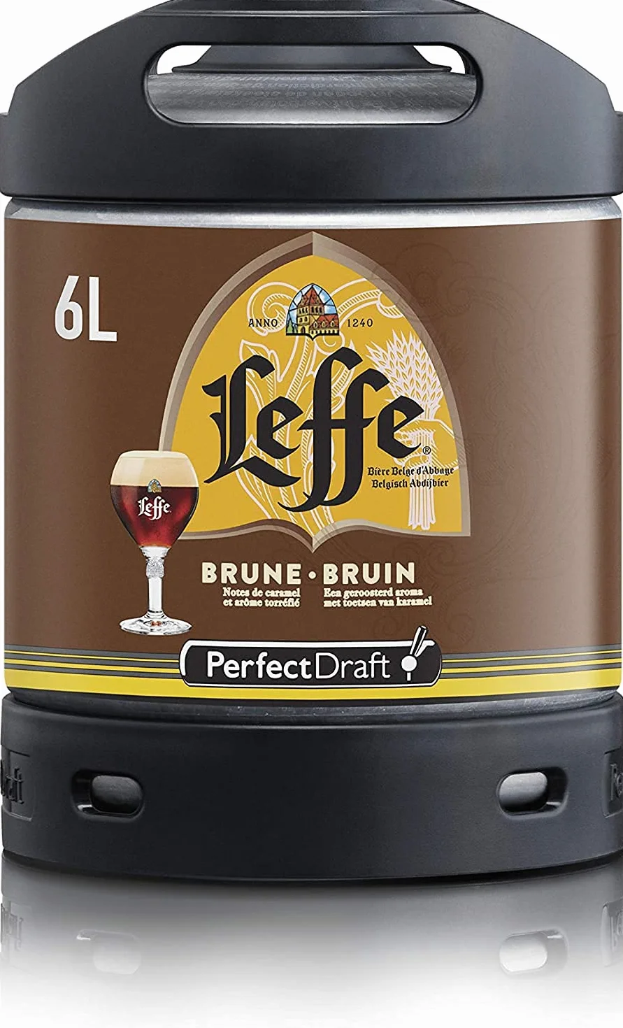 Cerveza PerfectDraft un barril de 6 litros de Leffe Brune - Brown Ale. Máquina de tiro casera. Incluye un depósito de 5 euros.