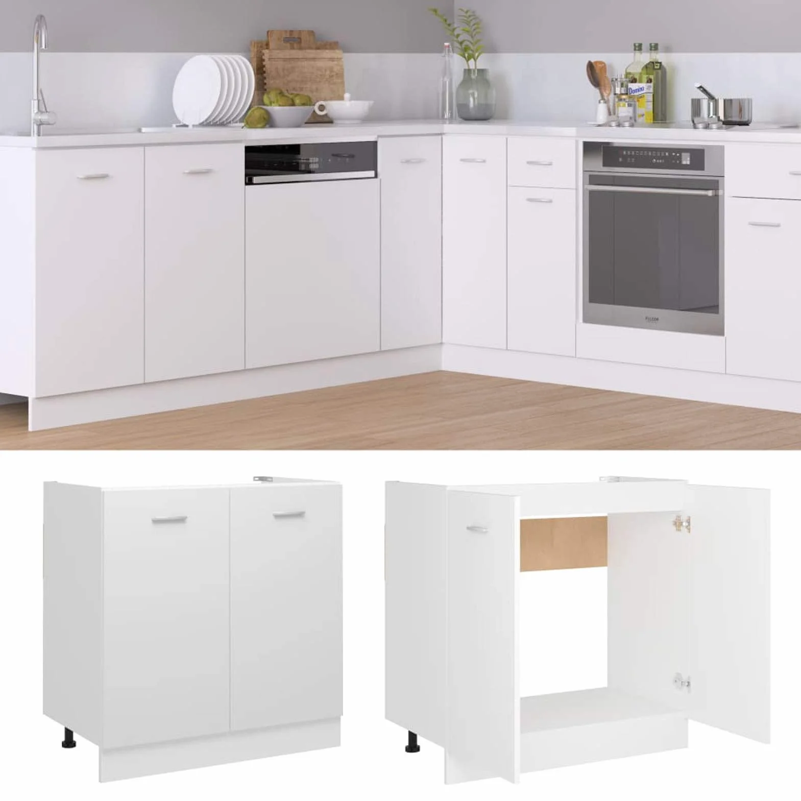 Armario Inferior de Fregadero, Mueble Cocina, Armario Despensero, Alacena de Cocina, Aglomerado Blanco 80x46x81,5 cm