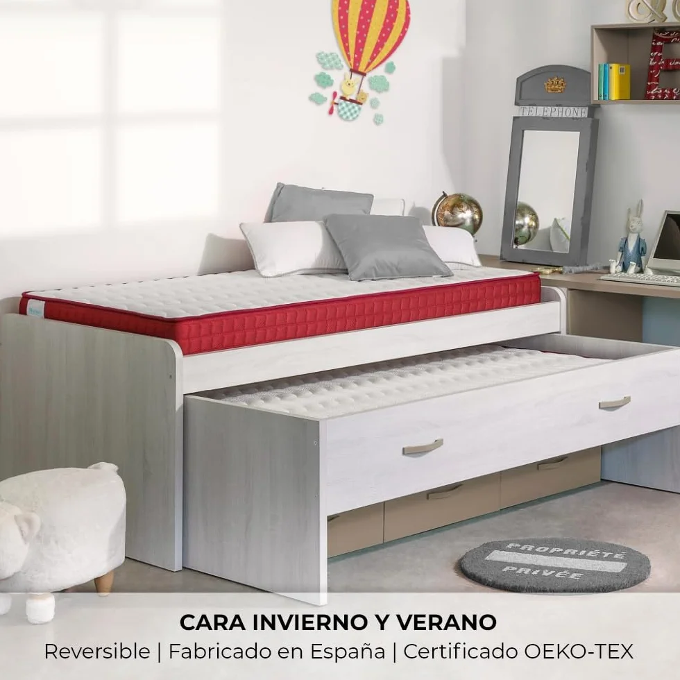 NALUI - Colchón Viscoelástico Reversible 90x190cm Gredos con Altura ±15cm. Tejido Strech y Tejido 3D Transpirable | Especial para Cama Nido | Firmeza Medio-Alta | Adaptable | Hecho en España