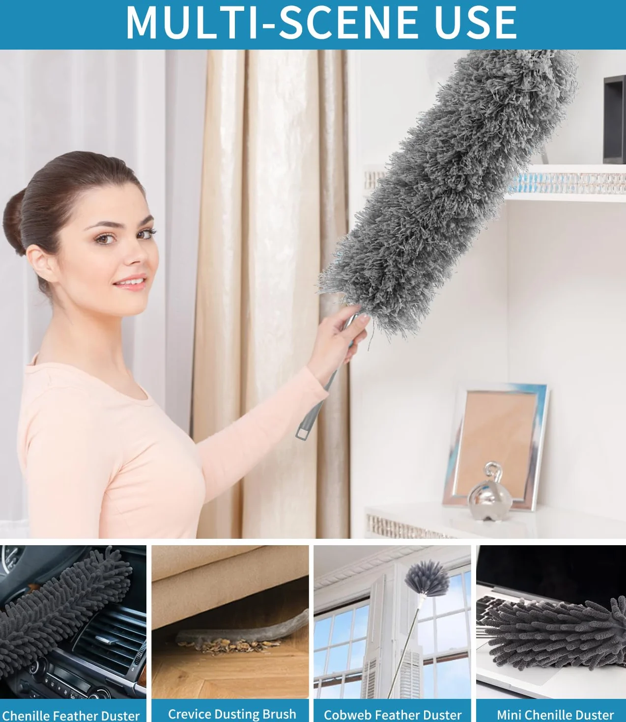 Plumero Telescopico Extensible Microfibra 27-256 cm, Plumeros Atrapapolvo para Techo Persianas Muebles