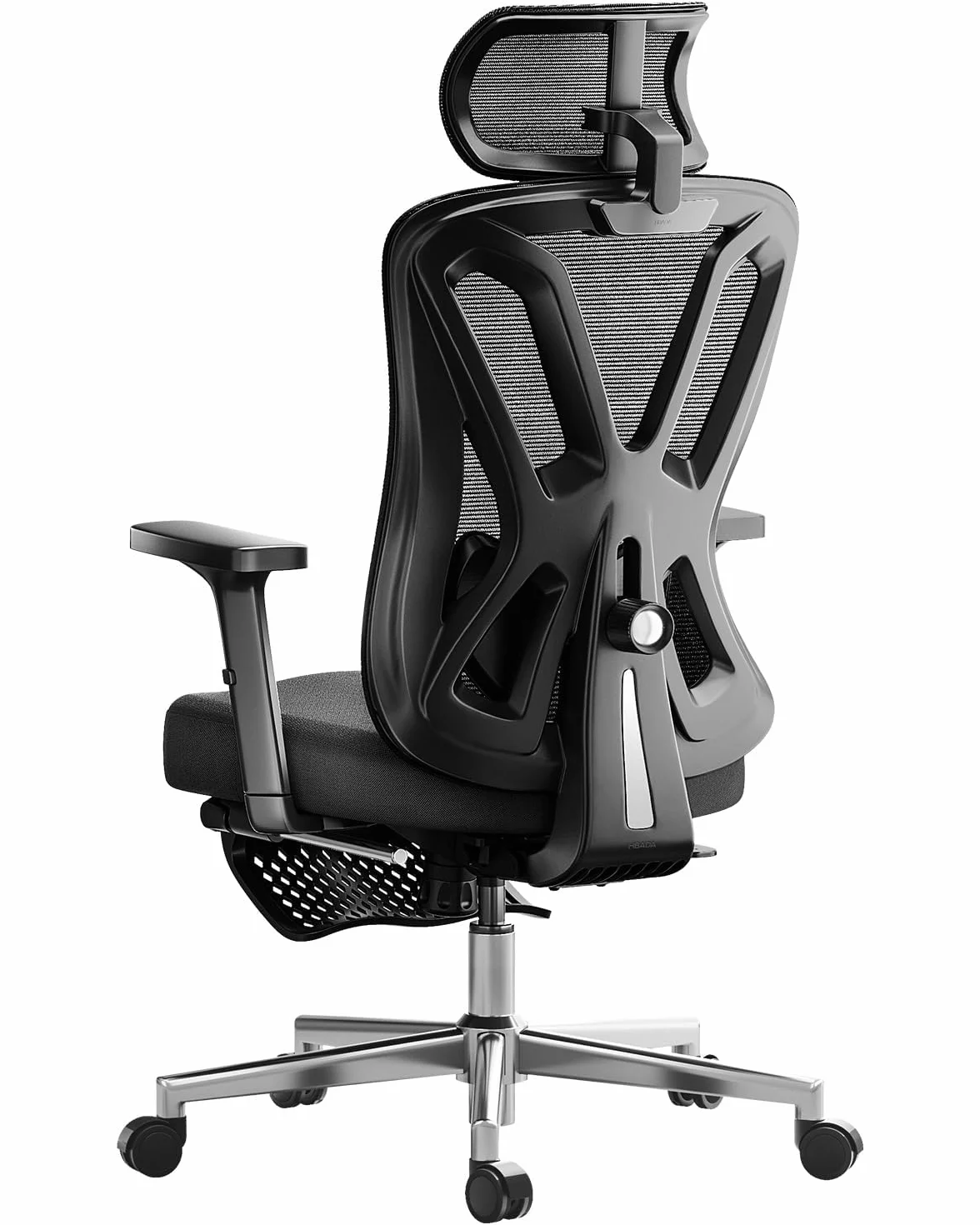 Hbada P5 Silla de Oficina ergonómica con Soporte Lumbar Ajustable, cojín elástico Transpirable, reposabrazos Ajustables y reposacabezas, Reposapiés Integrado, Negro (Aluminium, Negro)