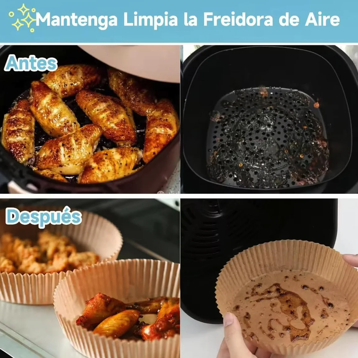 Papel Freidora Aire 16C100 Moldes Desechables Cuadrado 16-20 cm BPA Free Accesorios Sin Aceite