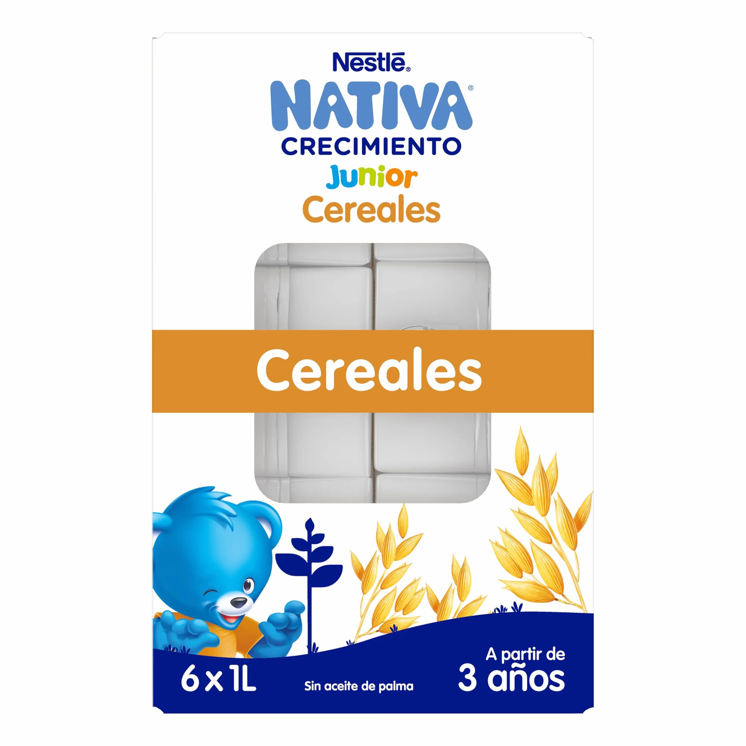 NESTLÉ NATIVA Crecimiento JUNIOR Cereales Leche Líquida para Niños 3 Años 6 Paquetes 1L