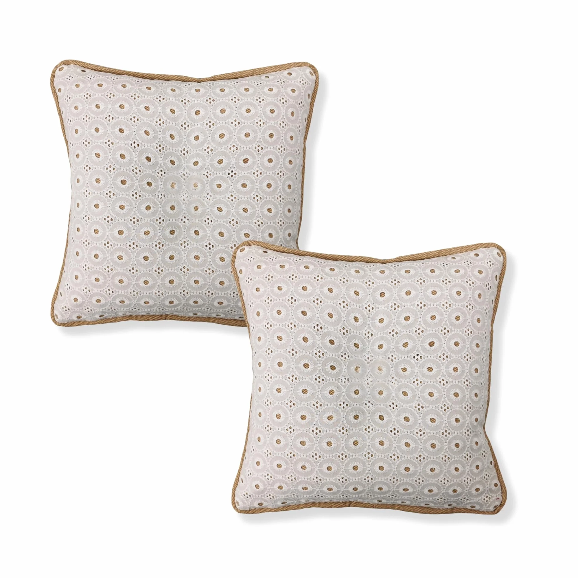 TAPIDECOR | Pack 2 Fundas + 2 Rellenos Cojín | Modelo Liberty Camel | Decoración Hogar | Cojin para Cama, Sofa, Salon | Diseño Moderno y Elegante | Doble Tejido | Bambula y Bordado | Cordón| 30x30cm