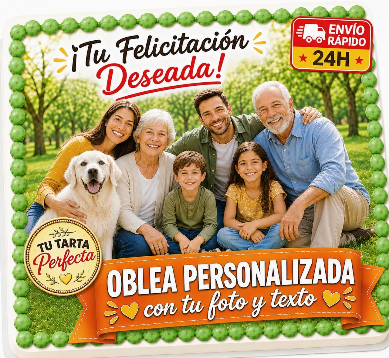 Oblea Papel de Azúcar Personalizada para Tarta con Foto Nombre Edad Imagen Comestible Cumpleaños Calidad Fotográfica Profesional Varios Tamaños Rectangular