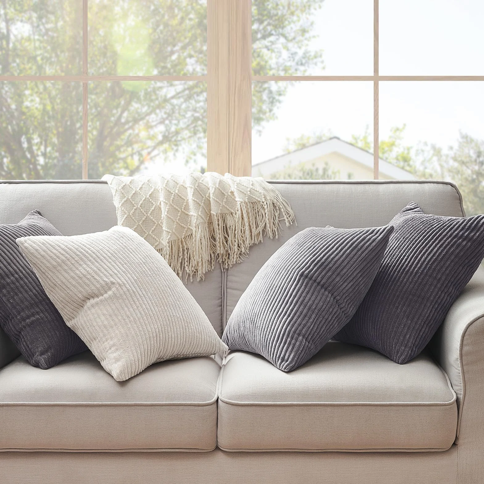 Topfinel Fundas de Cojines 4 Piezas 50x50 Pana Gris para Sofa Cama Salon
