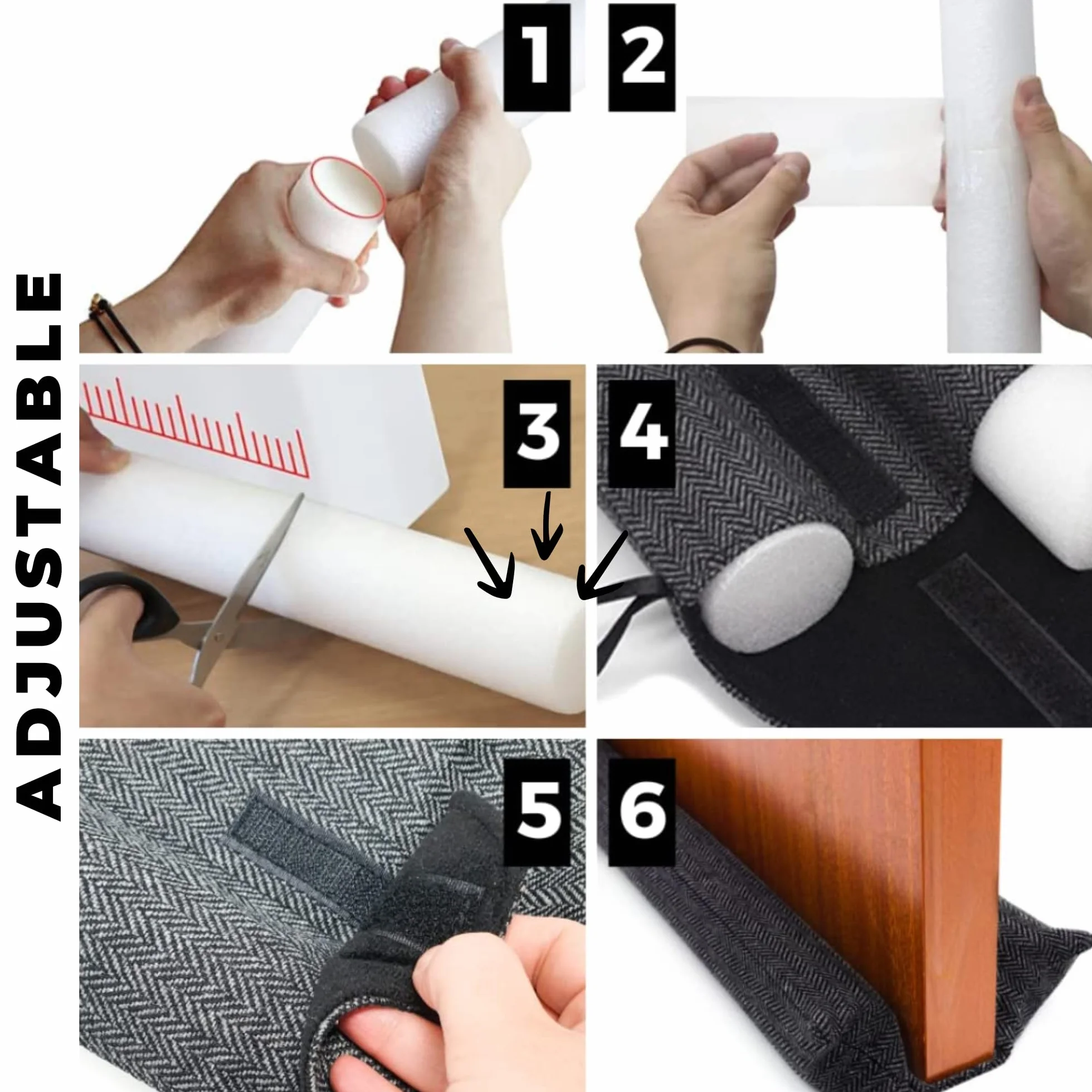 Burlete de Tela para Puertas y Ventanas, Doble Reutilizable, Lavable, Aislante Ruido Frío Viento, Ajustable 80-90 cm