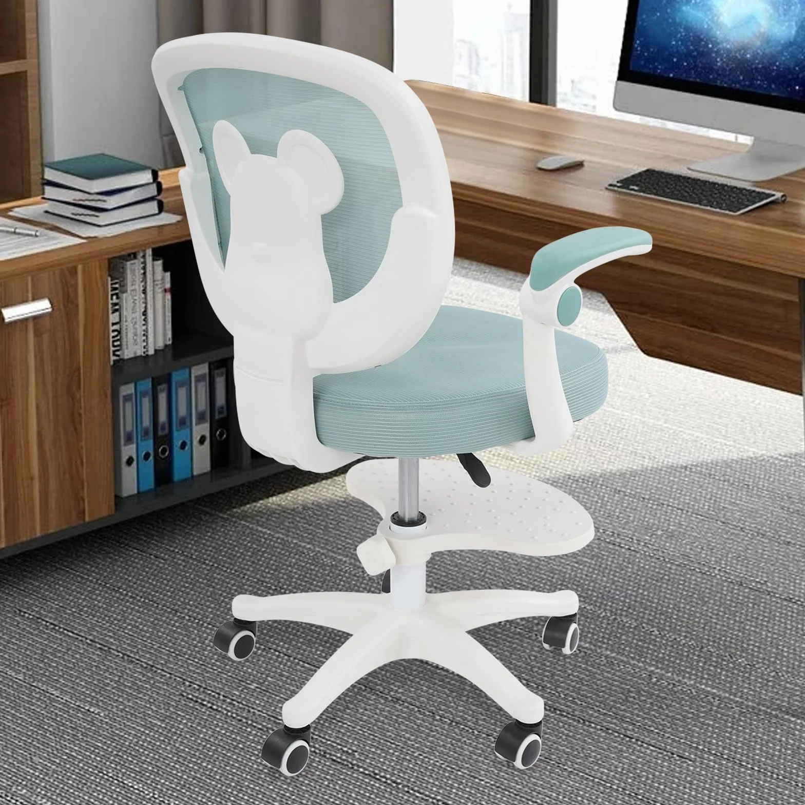 Silla de escritorio infantil, altura del asiento de 36 – 46 cm, altura regulable, silla de oficina con reposabrazos ajustables a 90°, silla de ordenador con ruedas, silla ligera, tela de malla
