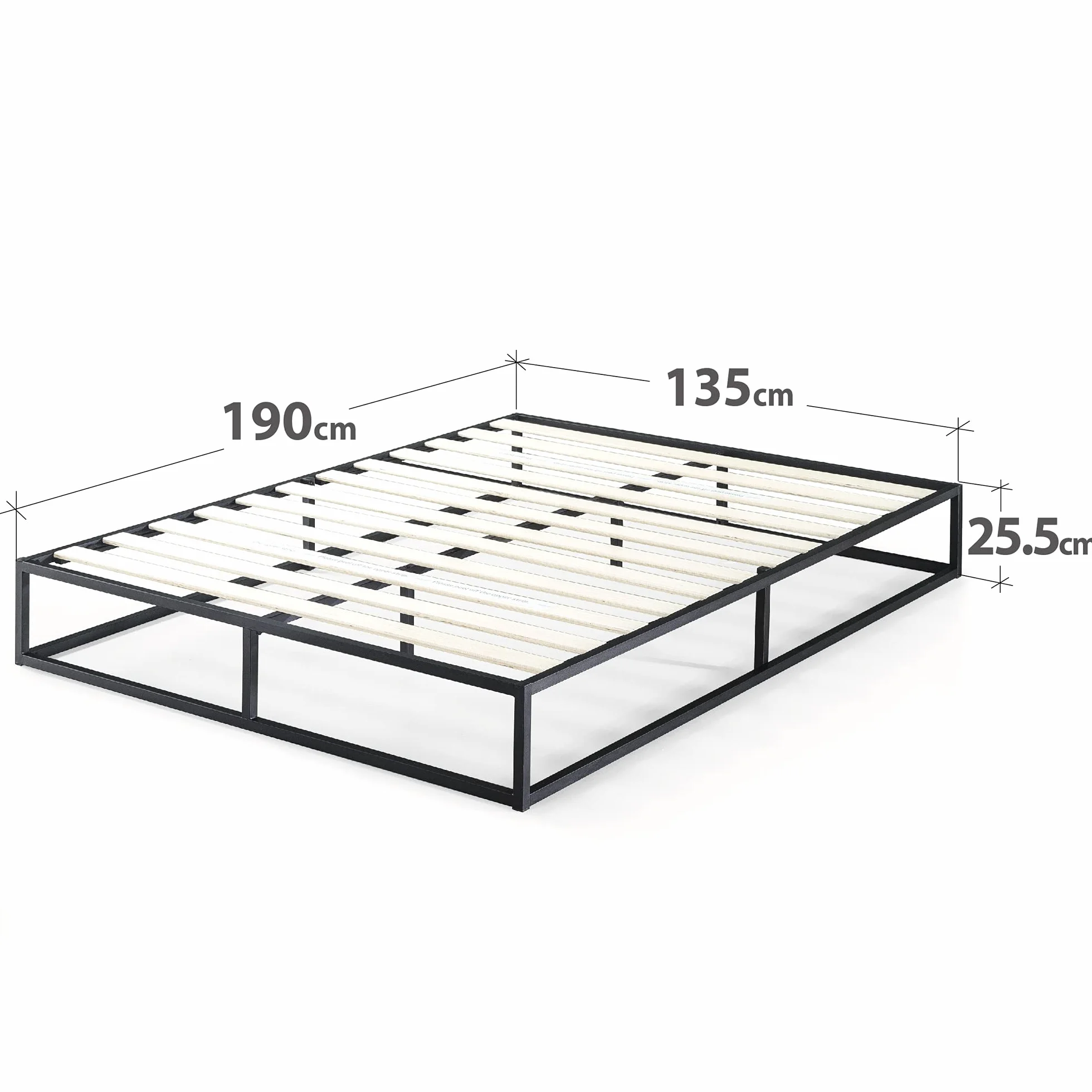 Zinus Joseph Somier 135x190 cm - Altura 25 cm - Base Cama Matrimonio en Acero - Láminas de Madera - Montaje Fácil- Espacio de Almacenamiento - Negro
