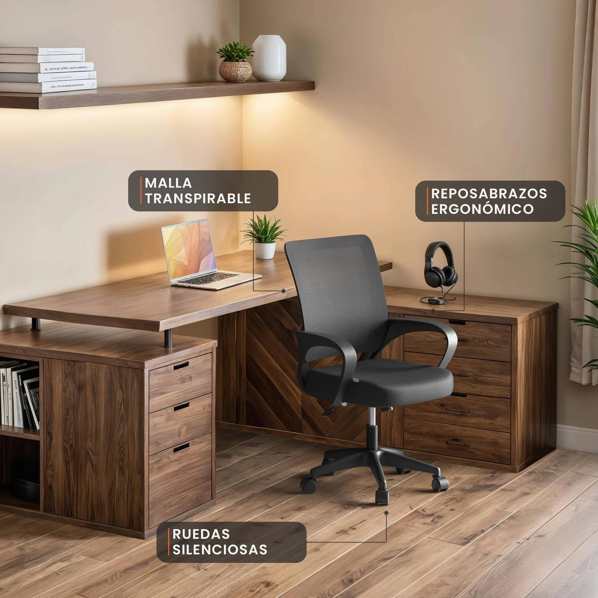JUPPLIES Silla Escritorio Ergonomica con Apoyo Lumbar, Malla Transpirable, Ruedas 360°, 110kg