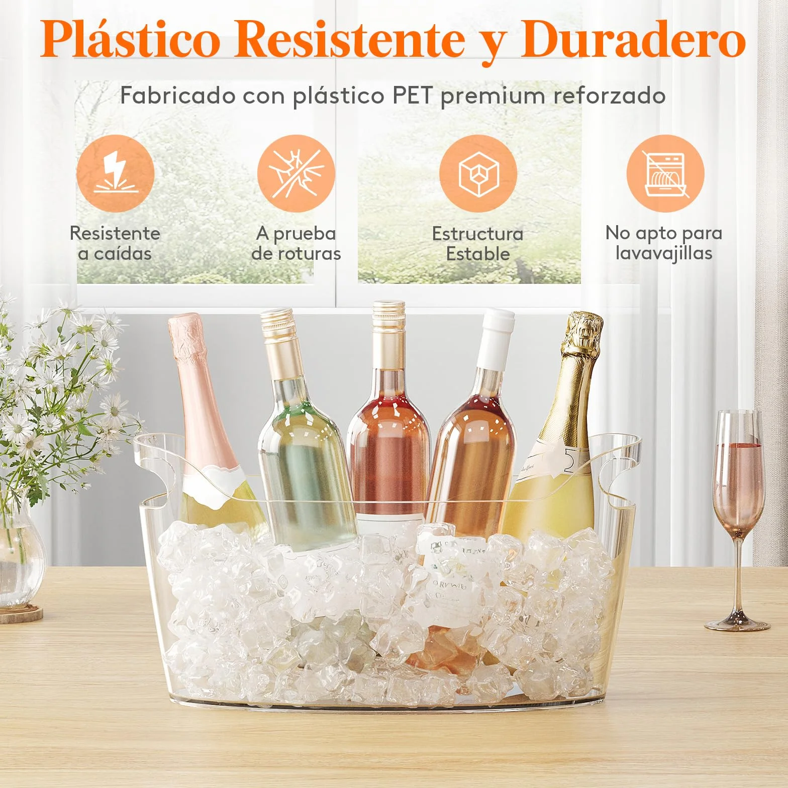 Lifewit Cubitera para Botellas Grande 6.5L, Enfriador de Botellas de Vino con Cuchara, Ice Bucket Portátil 38x18x20 cm, Juego de 2
