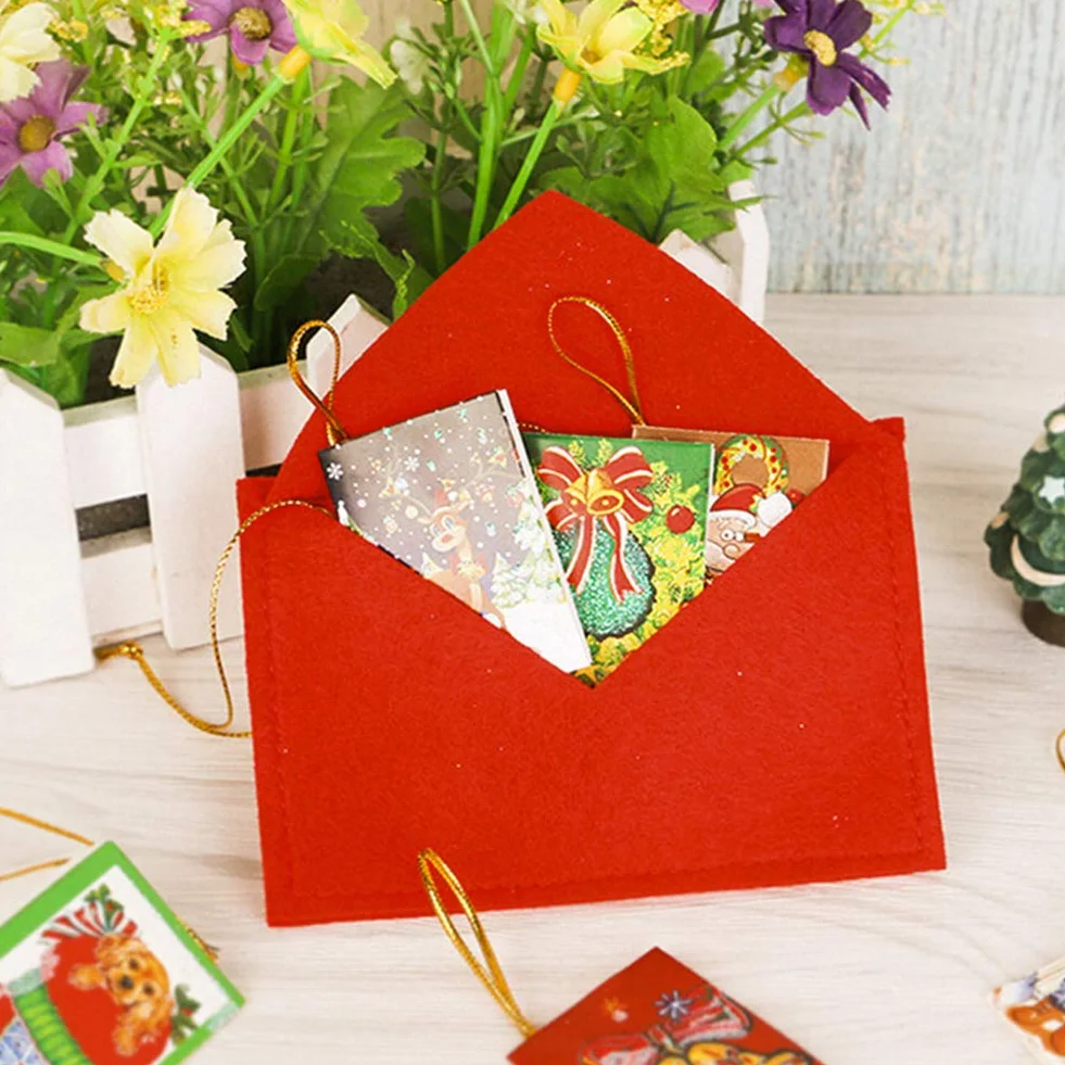 Sobre de Navidad Carta a Santa Claus Paquete de 10 Fieltro rojo Bolsa de regalo de dulces de Navidad Tarjeta de dinero Titulares de regalo Árbol de Navidad Decoración colgante