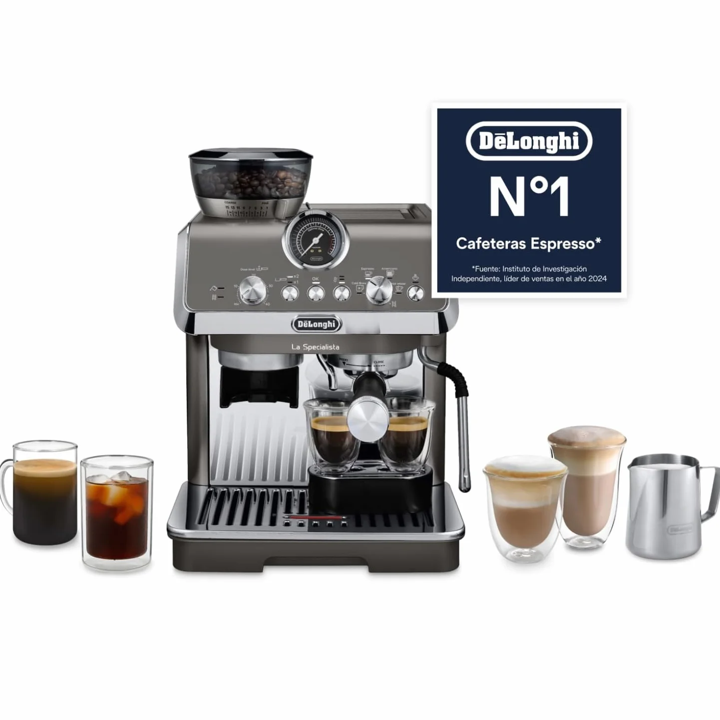 De'Longhi La Specialista Arte Evo EC9255.T, Máquina de Café Espresso, con Función Cold Brew, con Jarra de Leche Profesional, Sensor Grinding Technology, Incluido Kit de Barista, 1550W, Titanio