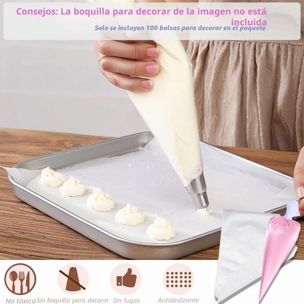 100 mangas pasteleras desechables - transparente manga pastelera media, para decoración de pasteles, tartas, galletas, hornear en casa