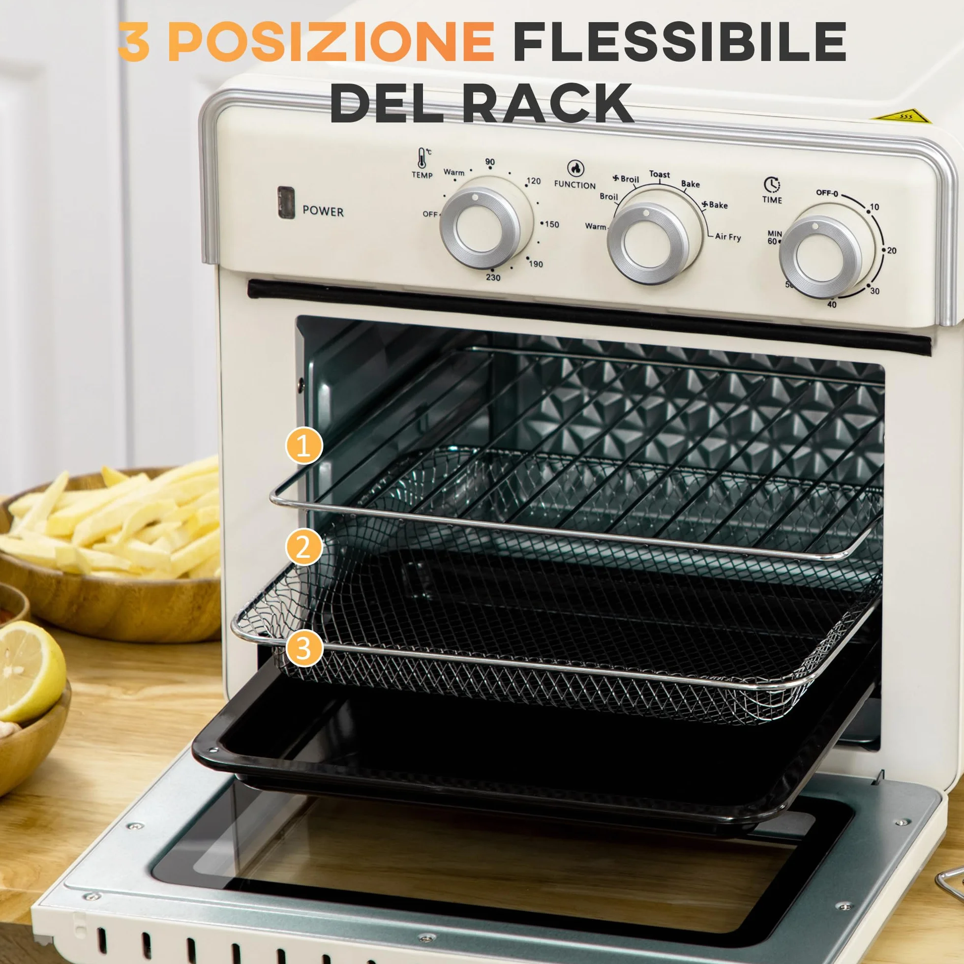 HOMCOM Horno eléctrico ventilado 20 L 1400 W multifunción aire caliente 90-230°C temporizador 60 min 5 modos doble cristal