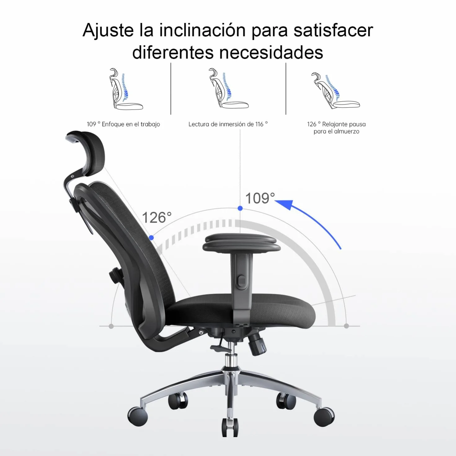 SIHOO M18 Silla Ergonómica de Oficina, Soporte Lumbar Ajustable, Reposacabezas, Apoyabrazos, Malla Giratoria, 150 kg